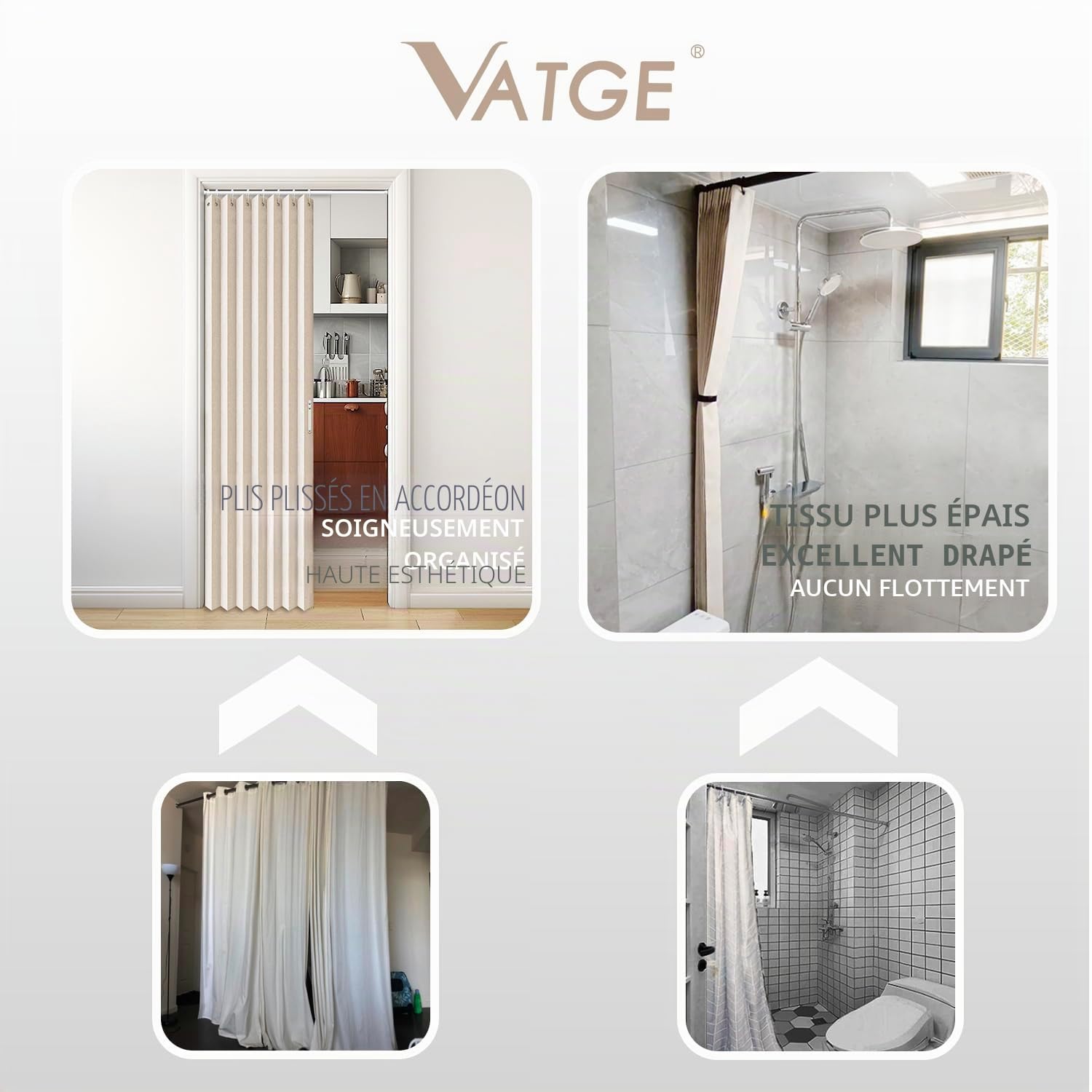 Vatge Rideaux de placard, rideaux de porte de style accordéon pour portes, rideaux plissés pour placard et séparateur de pièce, 1 rideau, 99 x 198 cm, beige