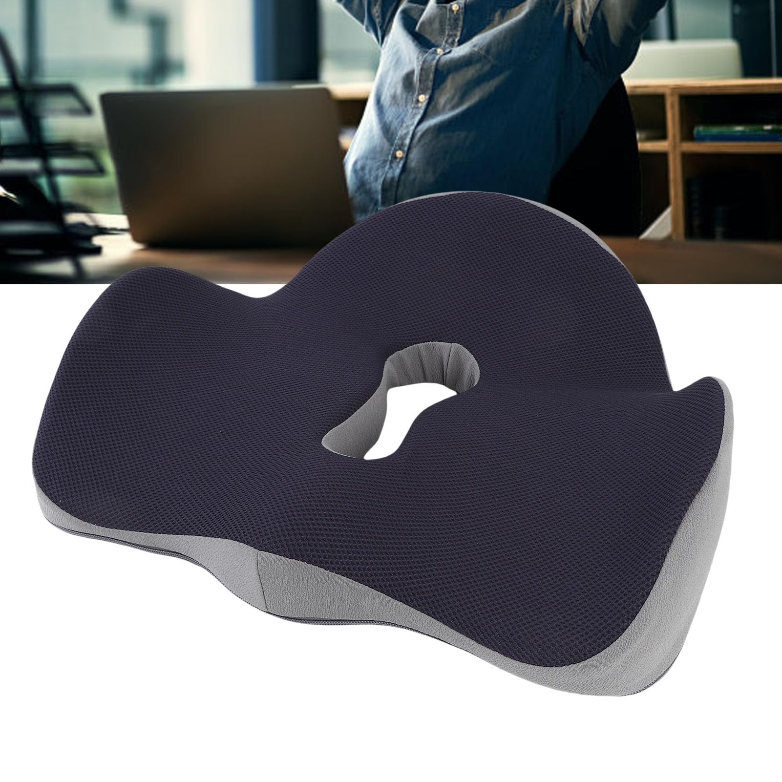 Cuscino di Sedile in Memory Foam, Cuscino di Sedile Ergonomico Traspirante (blu navy)