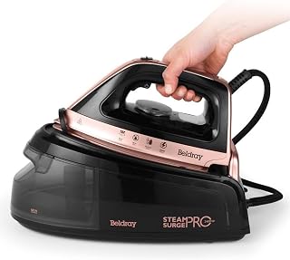 Beldray BEL01137-150 Steam Iron Surge Pro Ironing Station With 1.2 L Detachable Water Tank, Vertical Steam For Curtains And Hanging Garments, Anti-Drip and Anti-Calc Function, 2400W, Rose Gold