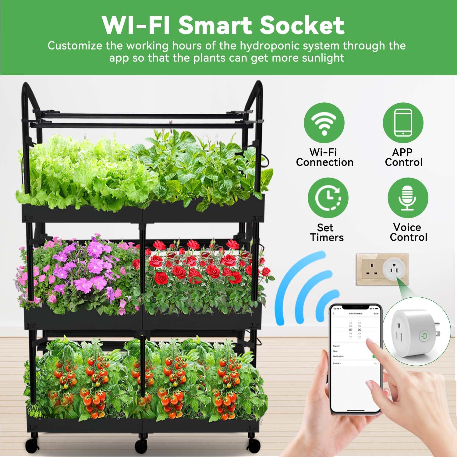 Kit de sistema hidropónico grande de 3 niveles para interiores con luces de crecimiento, medio de cultivo doble, bomba de agua doble, jardín interior, 88 cápsulas para verduras, hierbas