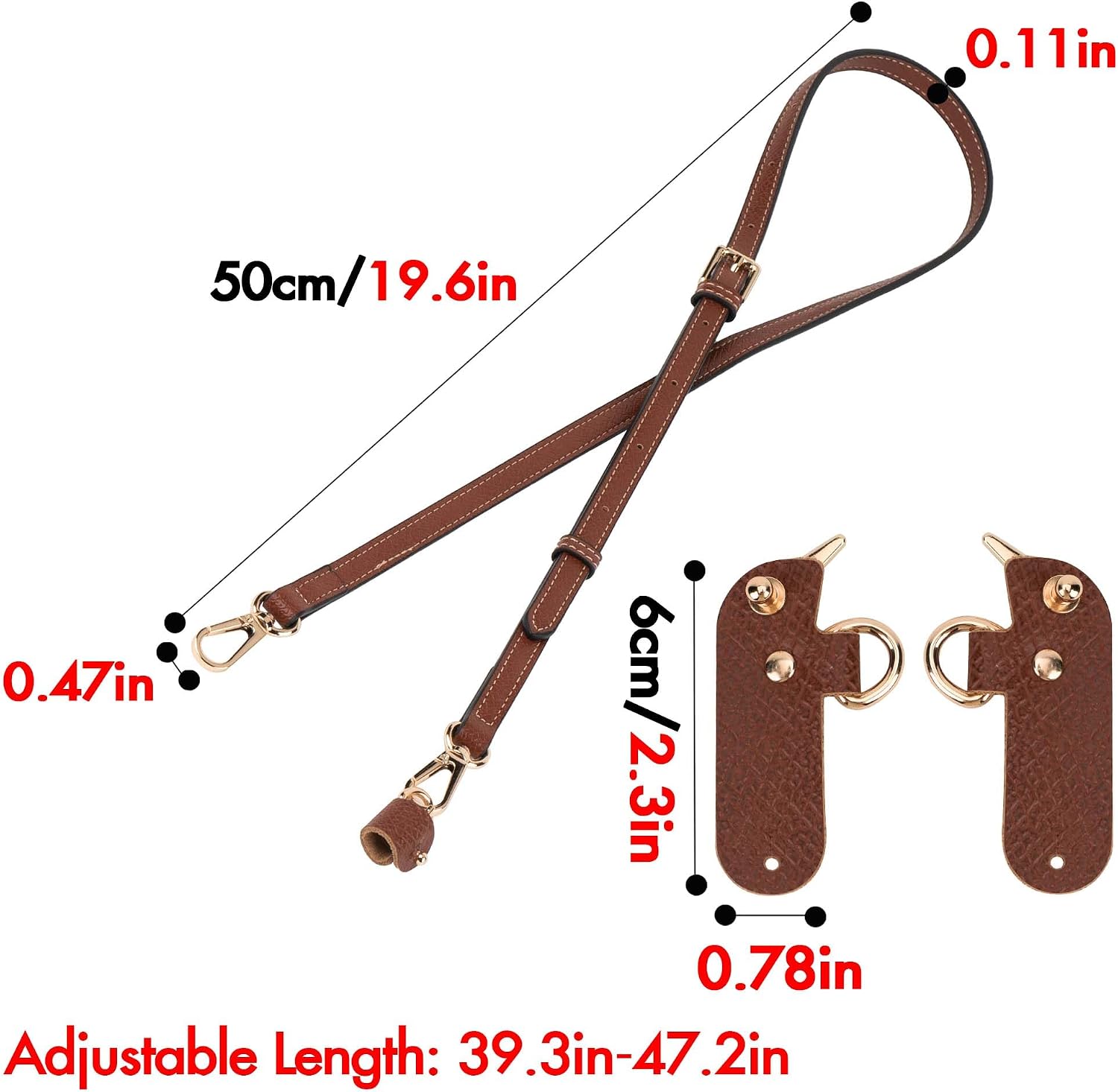 SHIDOW Cognac Brown Adjustable Leather Bag Strap Replacement