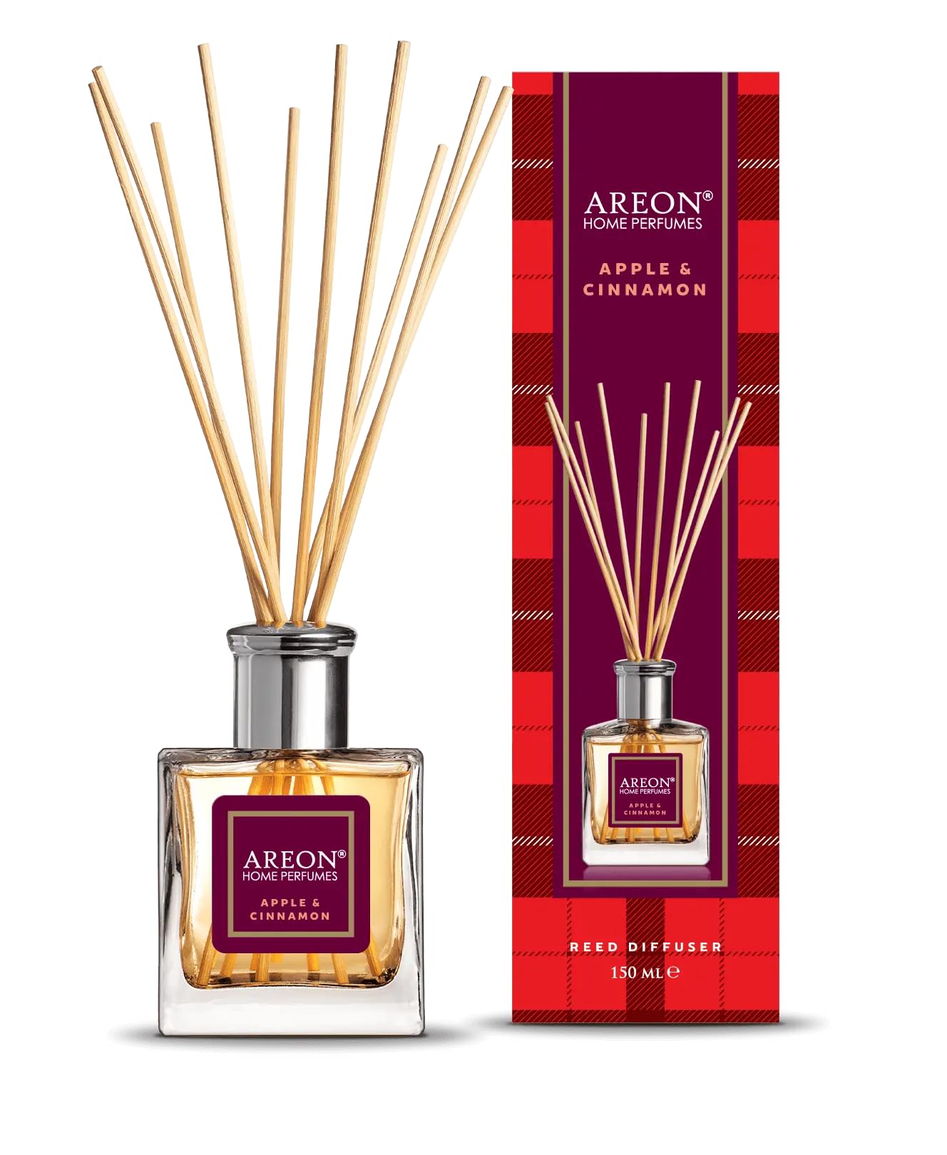 Areon Home Luxury Perfume Reed Diffuser + 10 Rattan Reeds, Apple & Cinnamon 50 ml