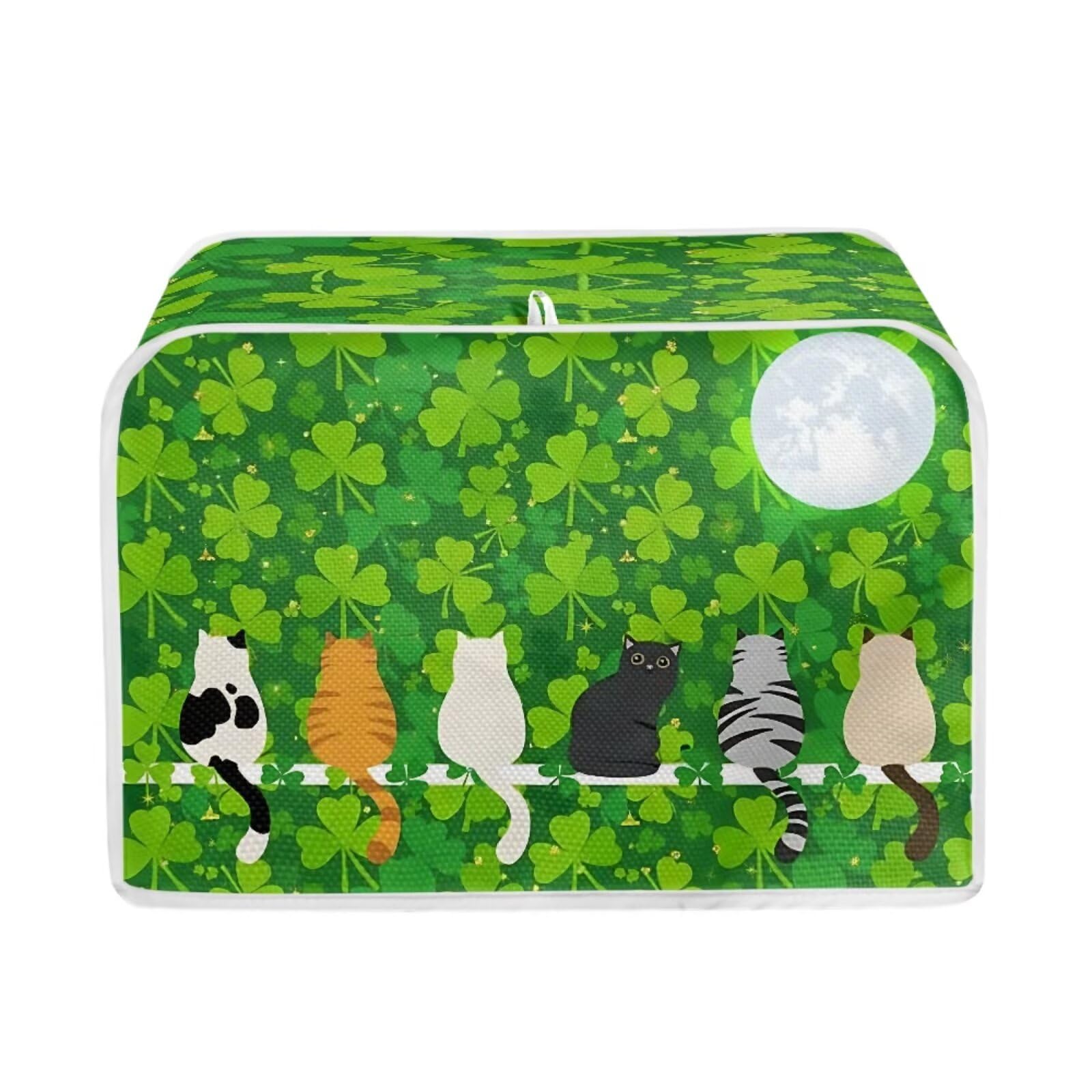 STUOARTE 4-Slice Toaster Cover,Cat Shamrock Print Bread Toaster Oven Dust Protection,Kitchen Appliance Cover Bread Machine Covers Anti Fingerprint Protection St.Patrick's Day Decor
