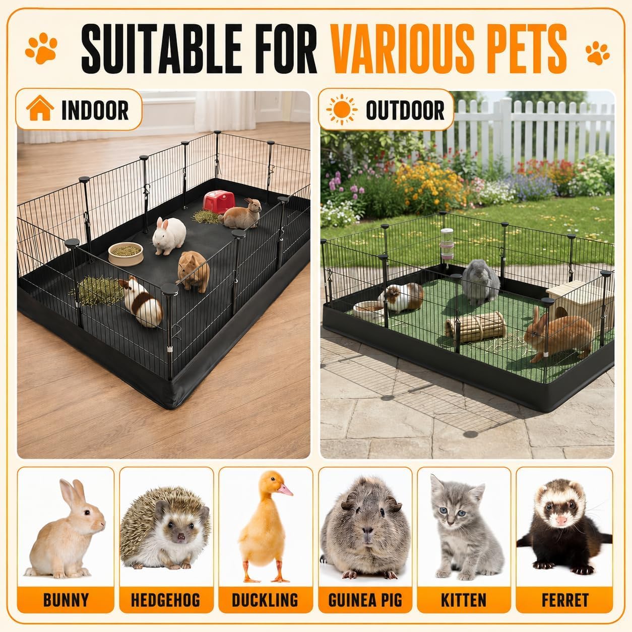 Parc Lapin d’Intérieur 122 × 60 cm, Enclos Métallique Modulable