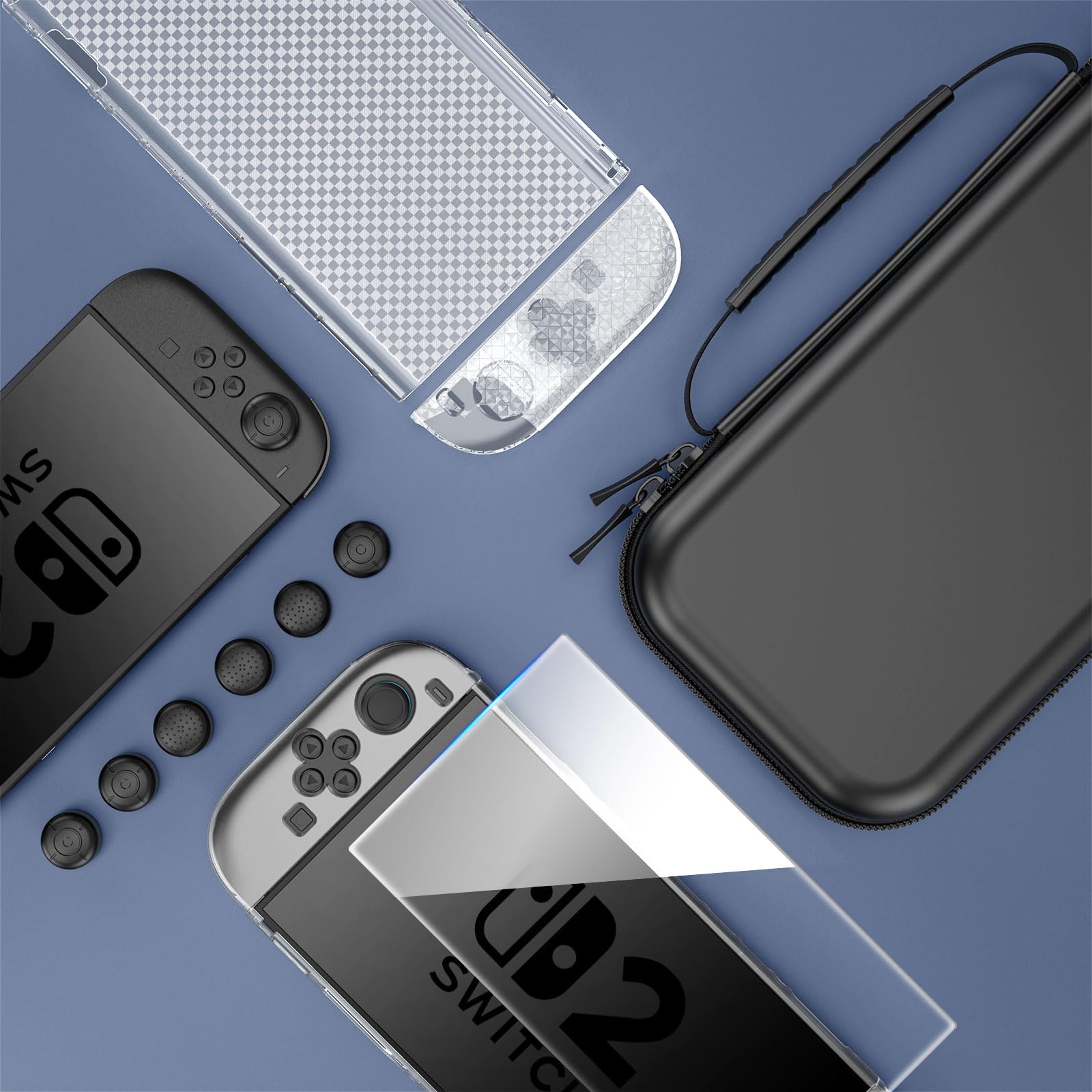 HEYSTOP [48 pezzi] Custodia per Nintendo Switch 2 Set di Custodie Protettive con Cover per PC Switch 2 e Cover in TPU per Joycon Switch 2, Grande Capacità di Archiviazione per Accessori Switch 2