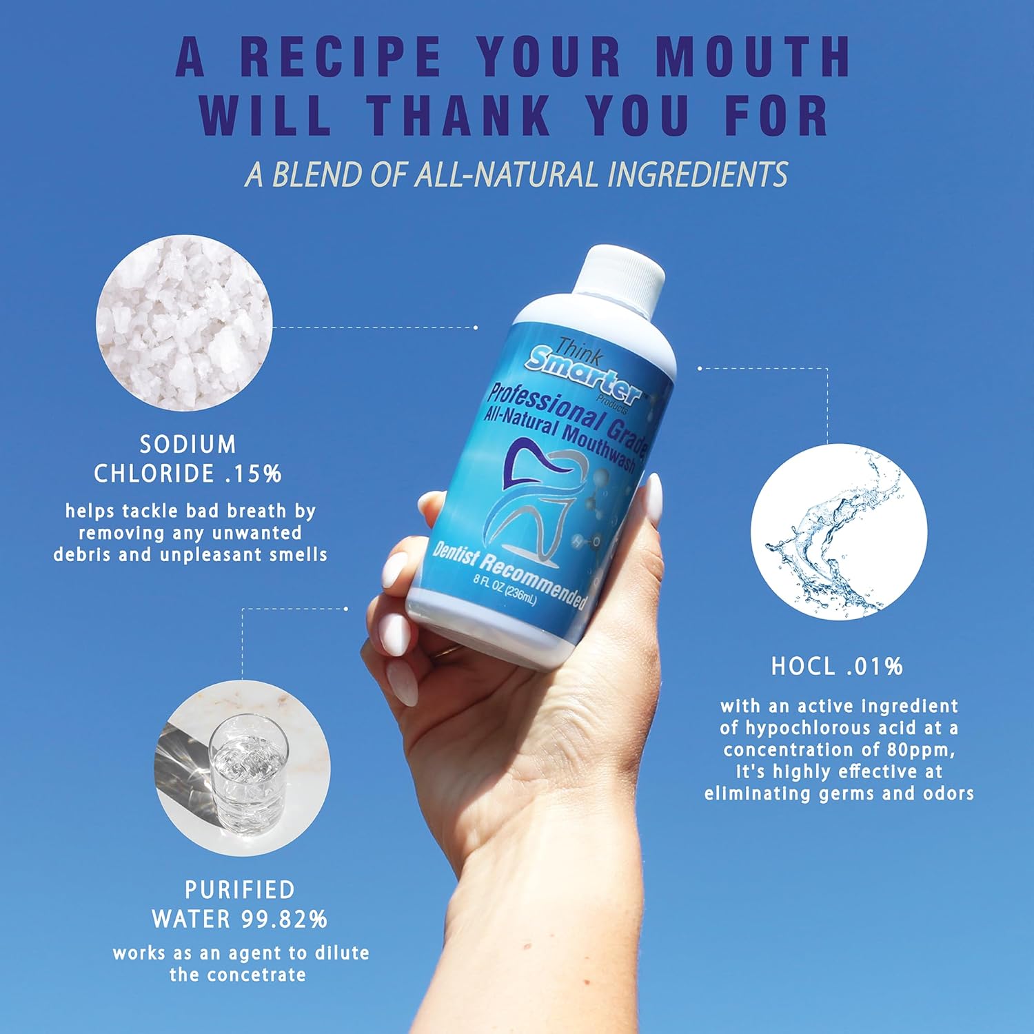 Professional Grade Mouthwash Alcohol Free, Oral Care Bad Breath Treatment, Hypochlorous Acid (HOCL) 80 ppm - Dentist Recommended for Plaque Removal & Gingivitis Prevention, 8 Oz - Image 3