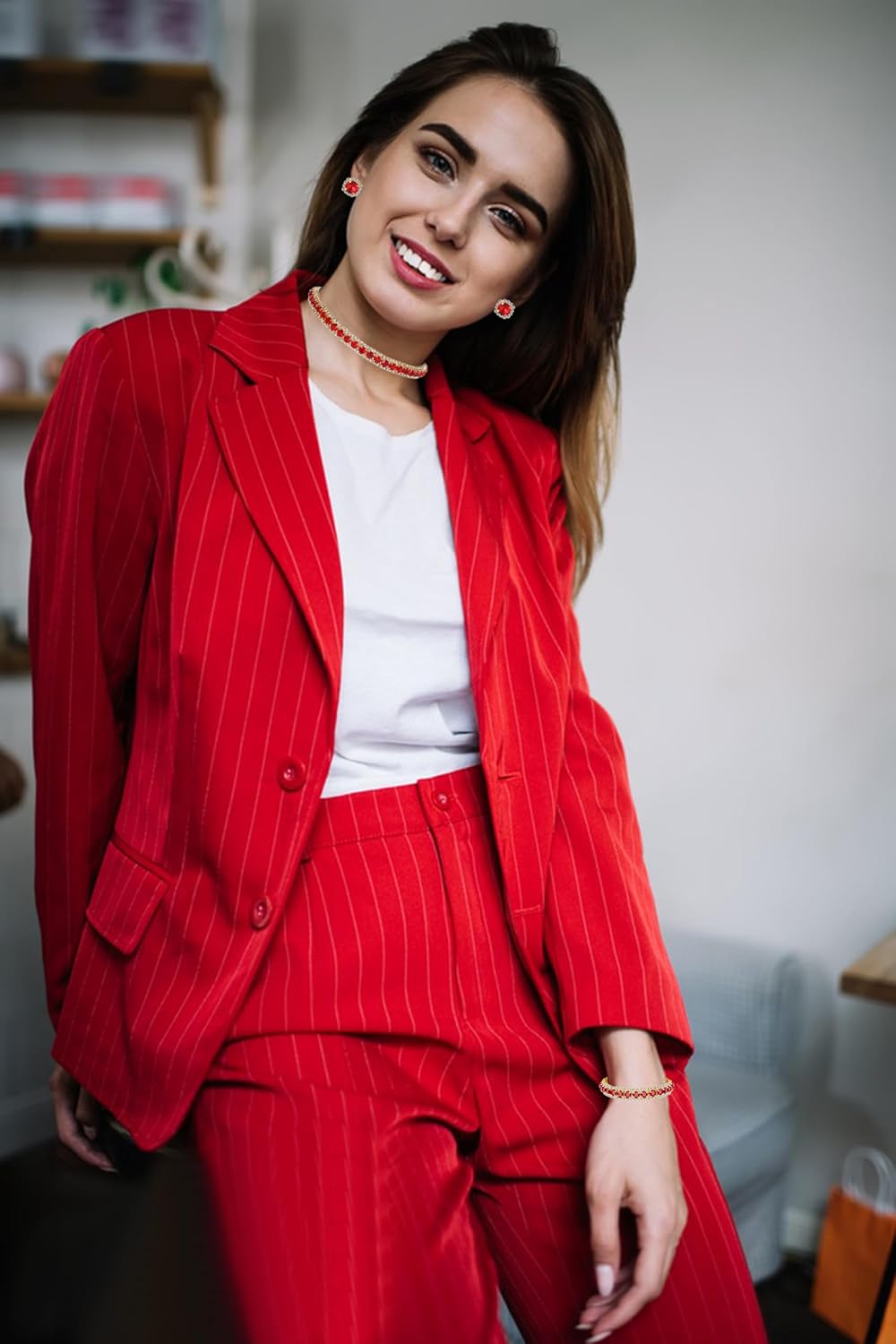 Women Rhinestone Crystal Jewelry Set Crystal Tennis Design Rhinestone Choker Necklace Link Bracelet Teardrop Earrings Set Wedding Bridal Bridesmaids Party - Image 3