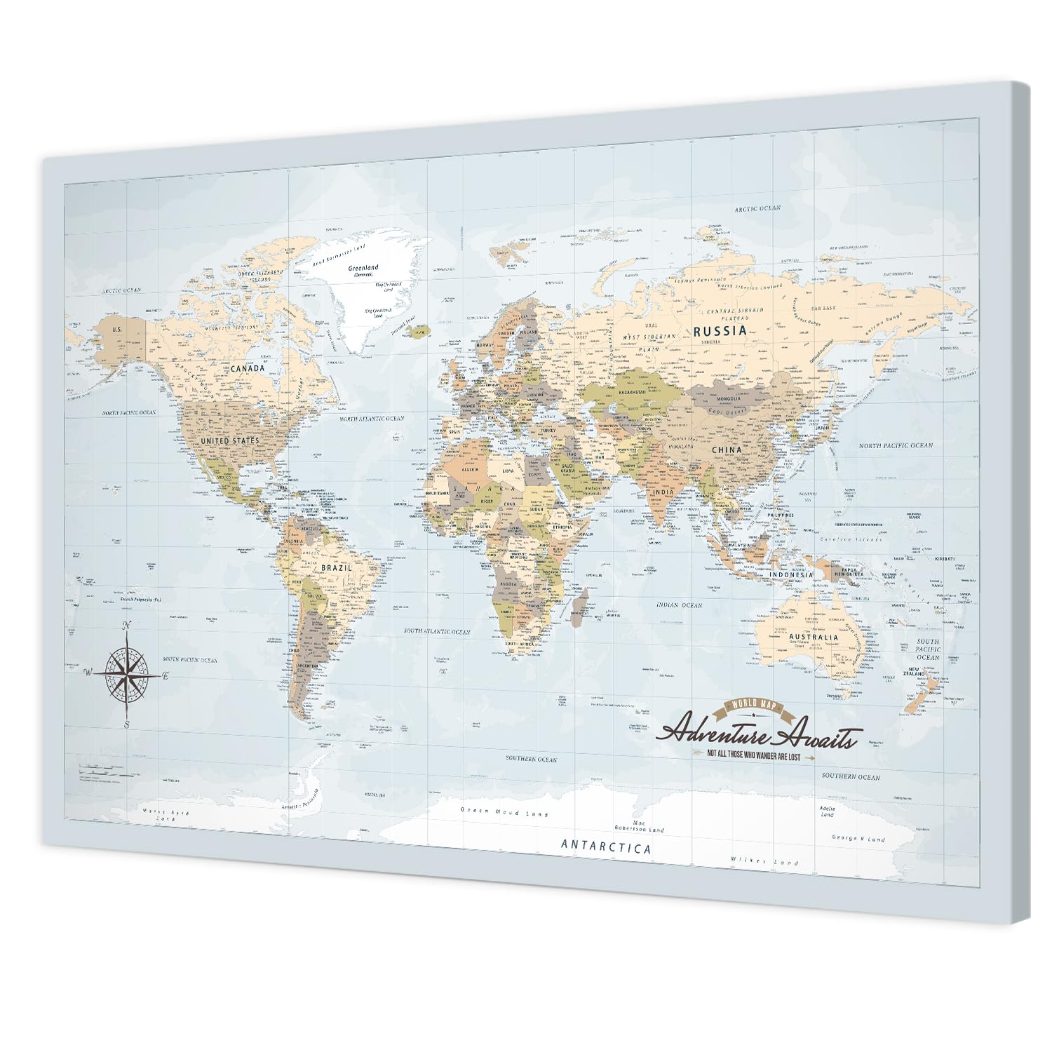 IPIC Blue Ocean World Travel Map with Pins, World Map Pin Board, 36x24 in