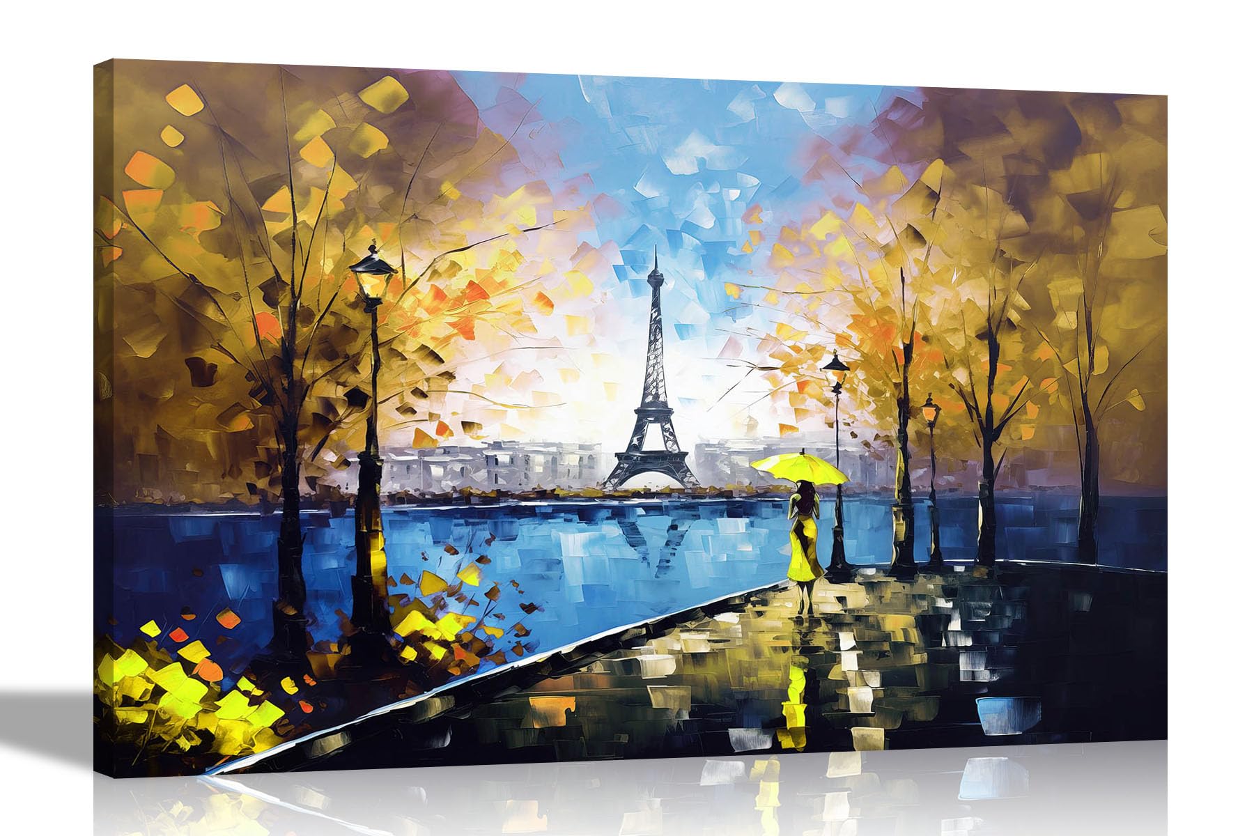 Artley Prints Yellow - Alone In Paris Colourful Wall Art Pictures Canvas For Living Room, Bedroom, Hallway | Framed Oil Painting Re-Print, 76 X 50Cm (30 X 20 Inches)