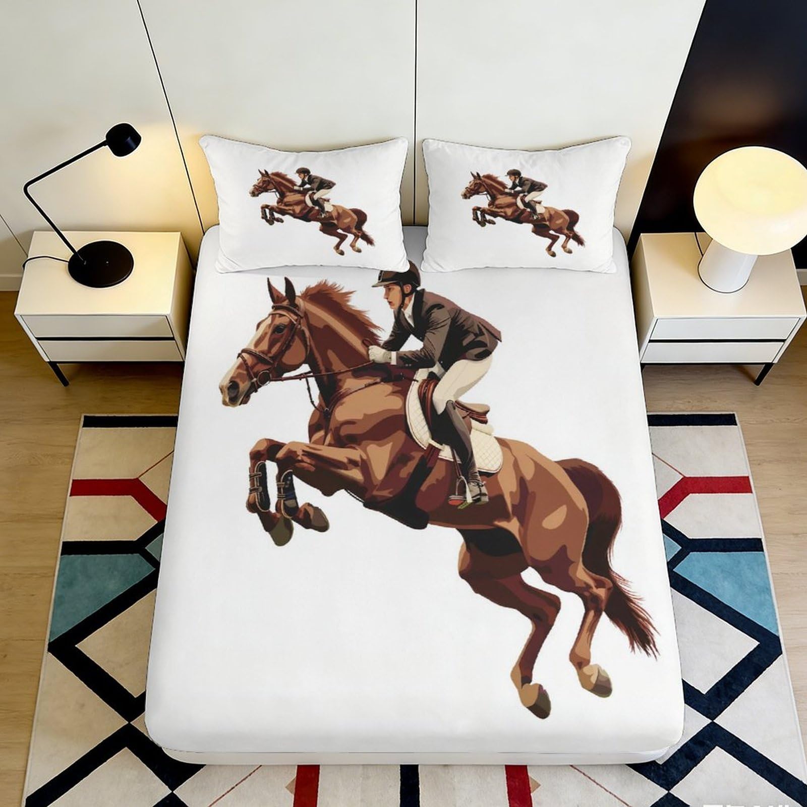3D Printed Horse Rider Fitted Sheet Microfiber Soft Durable Equestrian Design Bed Cover for Bedroom Dormitory Guest Room Mattress Protection 120x200x25cm