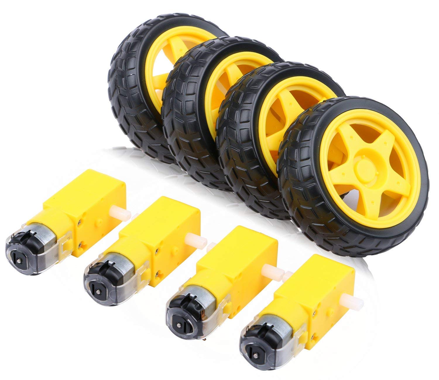 Nirman Labs 4PCs DC Electric Motor 3-6V Dual Shaft Geared TT Magnetic Gearbox Engine with 4Pcs Plastic Toy Car Tire Wheel, Mini Φ67mm Smart RC Car Robot Tyres Model Gear Parts