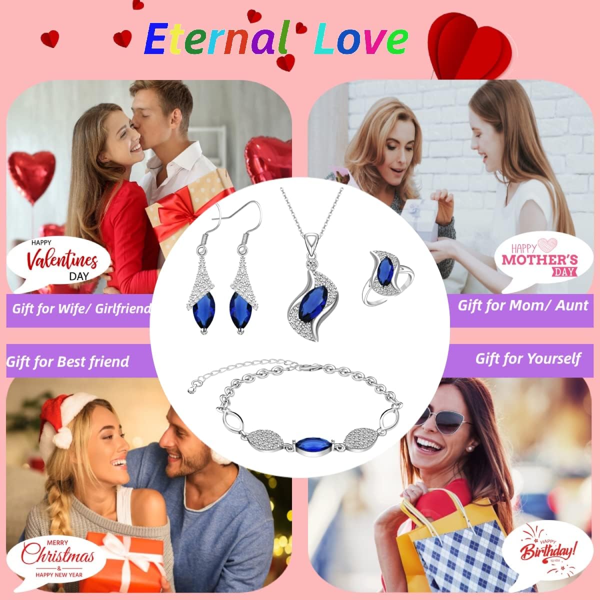 Jewelry Sets for Women Necklace Dangle Earrings Adjustable Ring Bracelet Costume Luxury Set for Women Girl Mom Wife Girlfriend Best Friend Ladies Bride bridesmaid Gift…