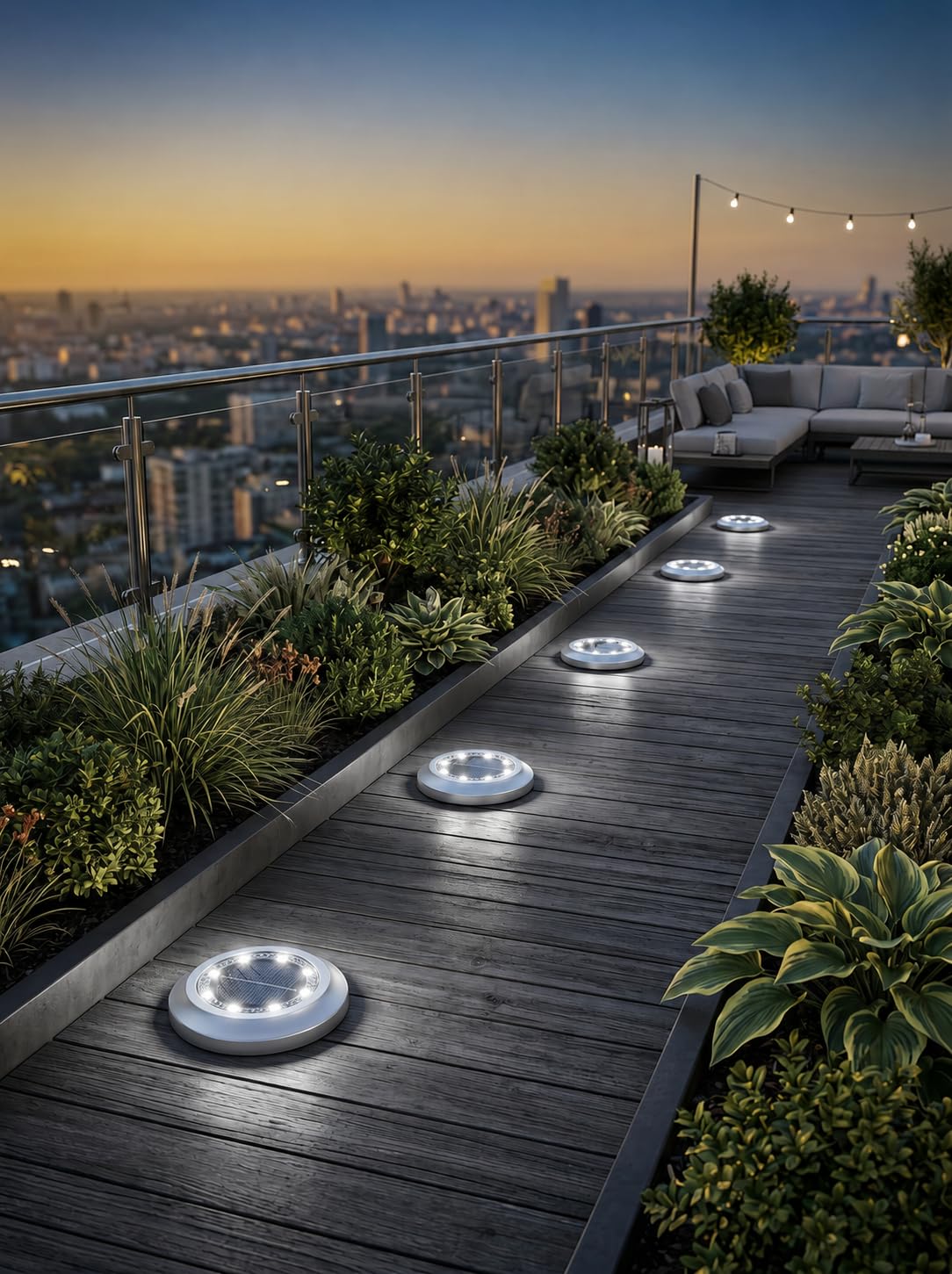 Lumière Solaire Extérieur, 8LED 6000K Lampe Solaires au Sol, Etanche IP65 Lampe de Jardin, Spot Solaire Extérieur pour Chemin Terrasse Cour Pelouse Escaliers Piscine