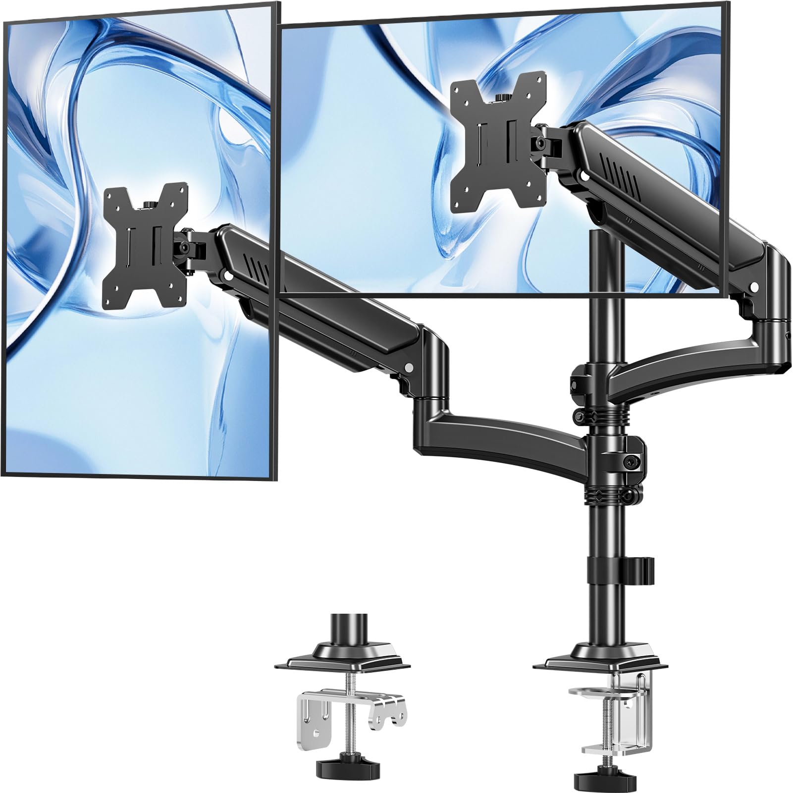 Dual Monitor Stand for Computer Screen up to 32", Taller Monitor Arms Holds 22 lbs Each, Dual Monitor Desk Mount, Height Adjustable Gas Spring VESA