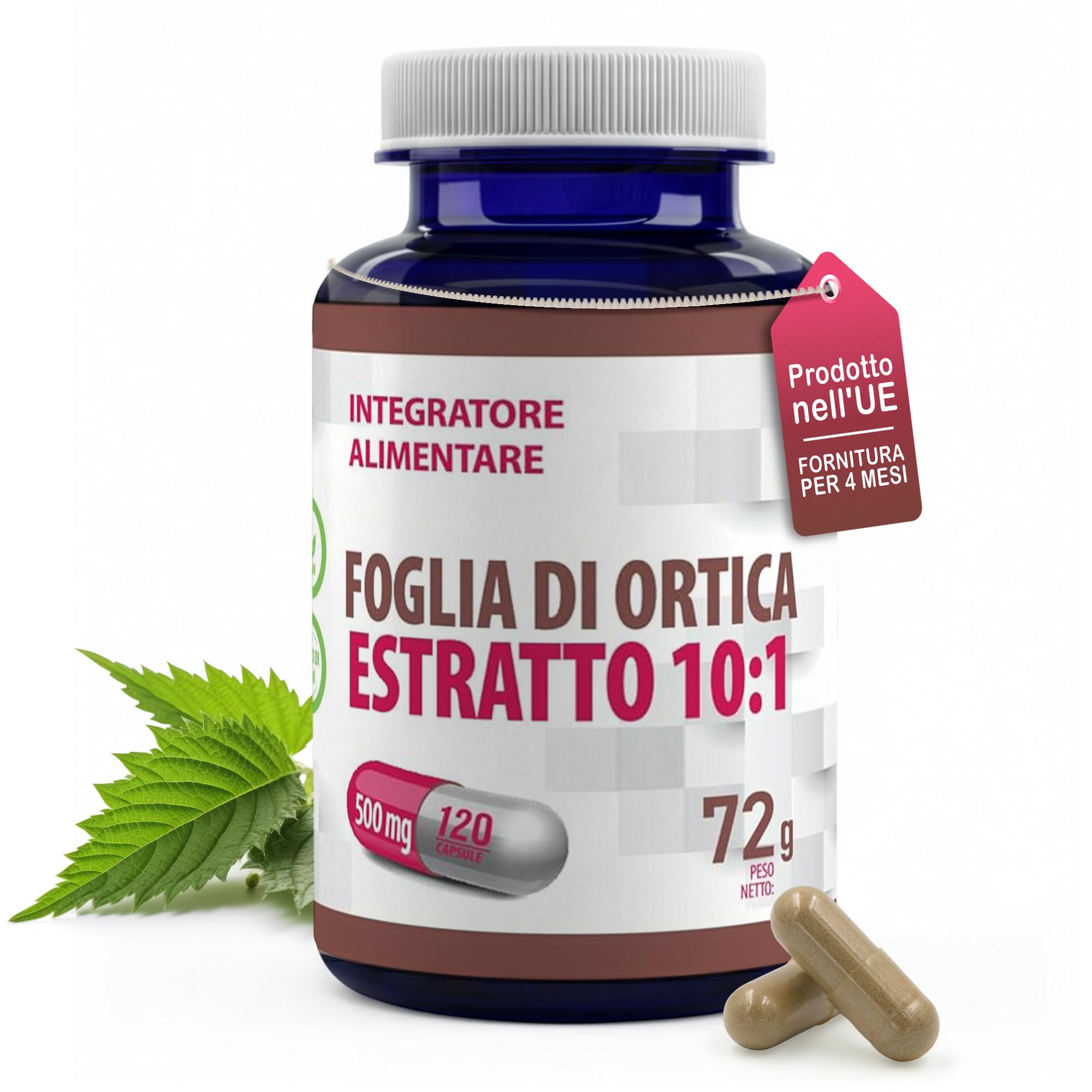 Hepatica Foglia di Ortica 5.000 mg Equivalente | Estratto Concentrato 10:1 da 500 mg | 120 Capsule Vegane | Scorta 4 Mesi | GMP & laboratorio indipendente
