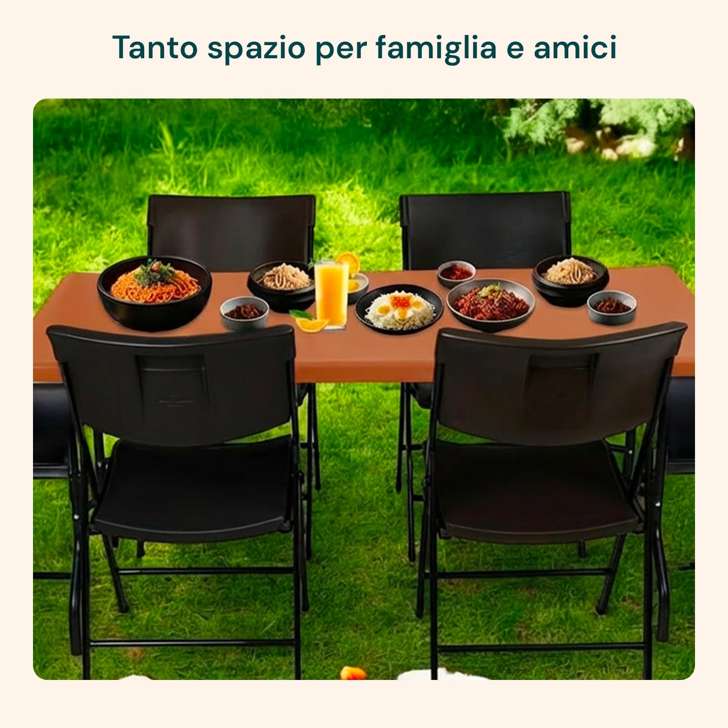 Avilia - Tavolo Pieghevole da Pranzo Salvaspazio per Cucina e Soggiorno, Richiudibile e Portatile con Blocco di Sicurezza, Superficie in HDPE per 6 Persone, 180x70x74 cm (Marrone)