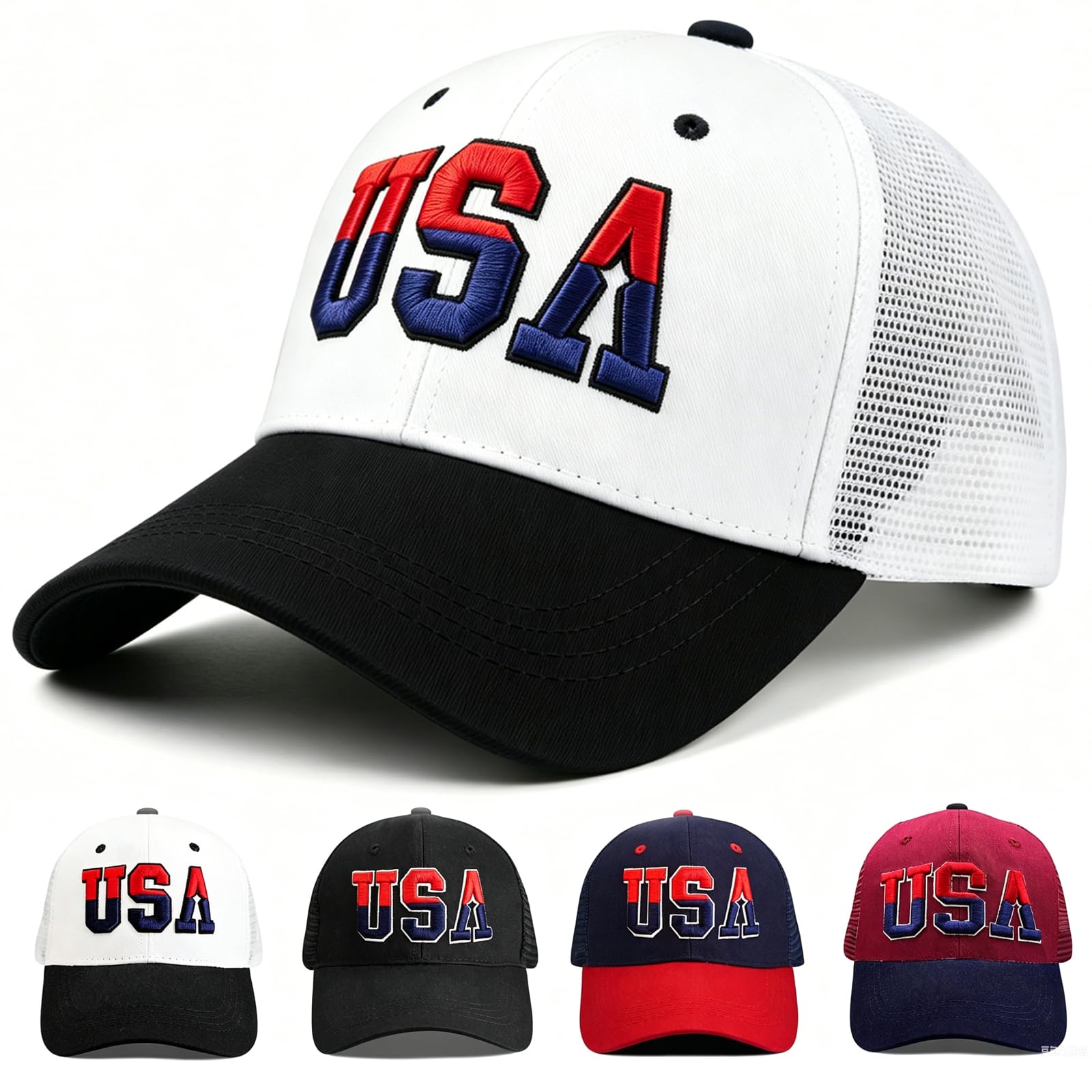 LELVK 4th of July Accessories USA Hats for Women Men, Embroidered Cotton American Flag Baseball Cap for Golf Travel Daily Wear