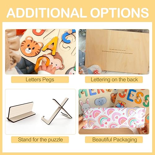 Miniatura 6 de Rompecabezas de nombres personalizado para niños, relleno de cesta de Pascua, rompecabezas de madera con nombre para niños de 1 a 3 a 1 año, regalo