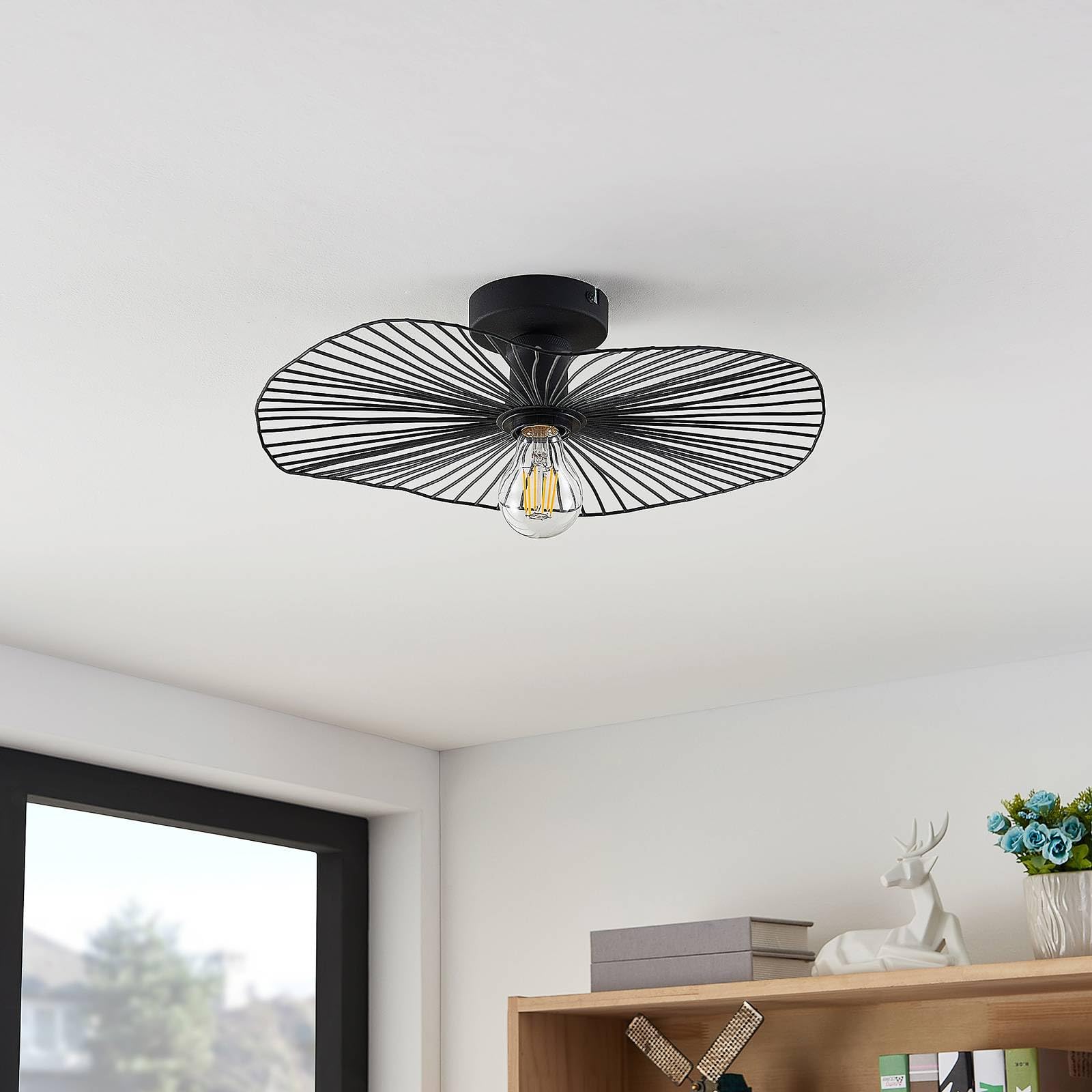 Lindby Plafonnier Ruota à intensité variable (Antique, Classic) en Noir Métal e. a. pour Salon & Salle manger (1 lampe,à E27) Luminaire Lampe Plafond Eclerage Eclairage