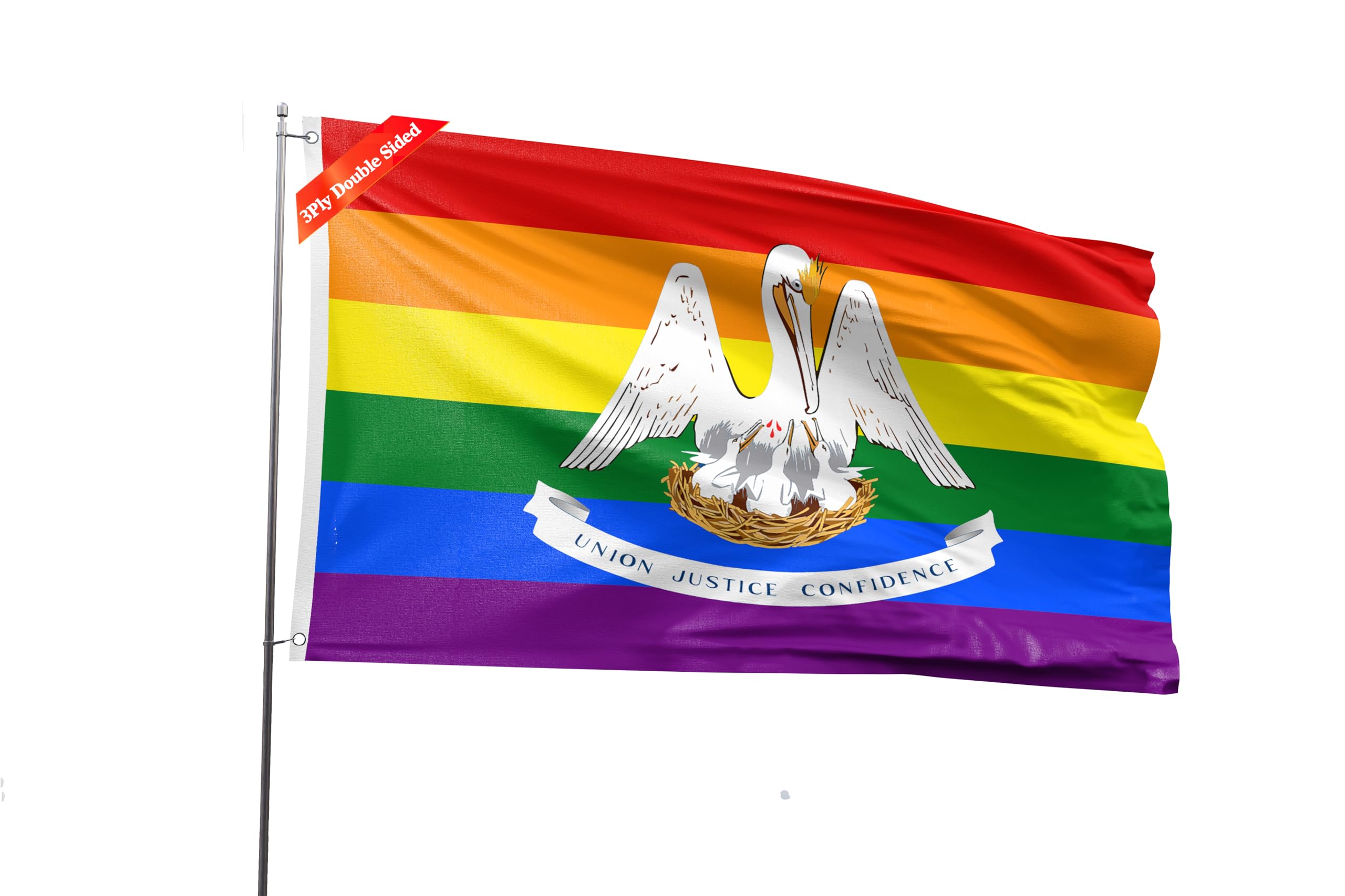 PLAIEI Louisiana State Pride Rainbow Flag 3x5ft Double Sided 3 Ply LA State Pride Flag LGBTQ+ Gay Banner Vivid Color Polyester With 2 Brass Grommets