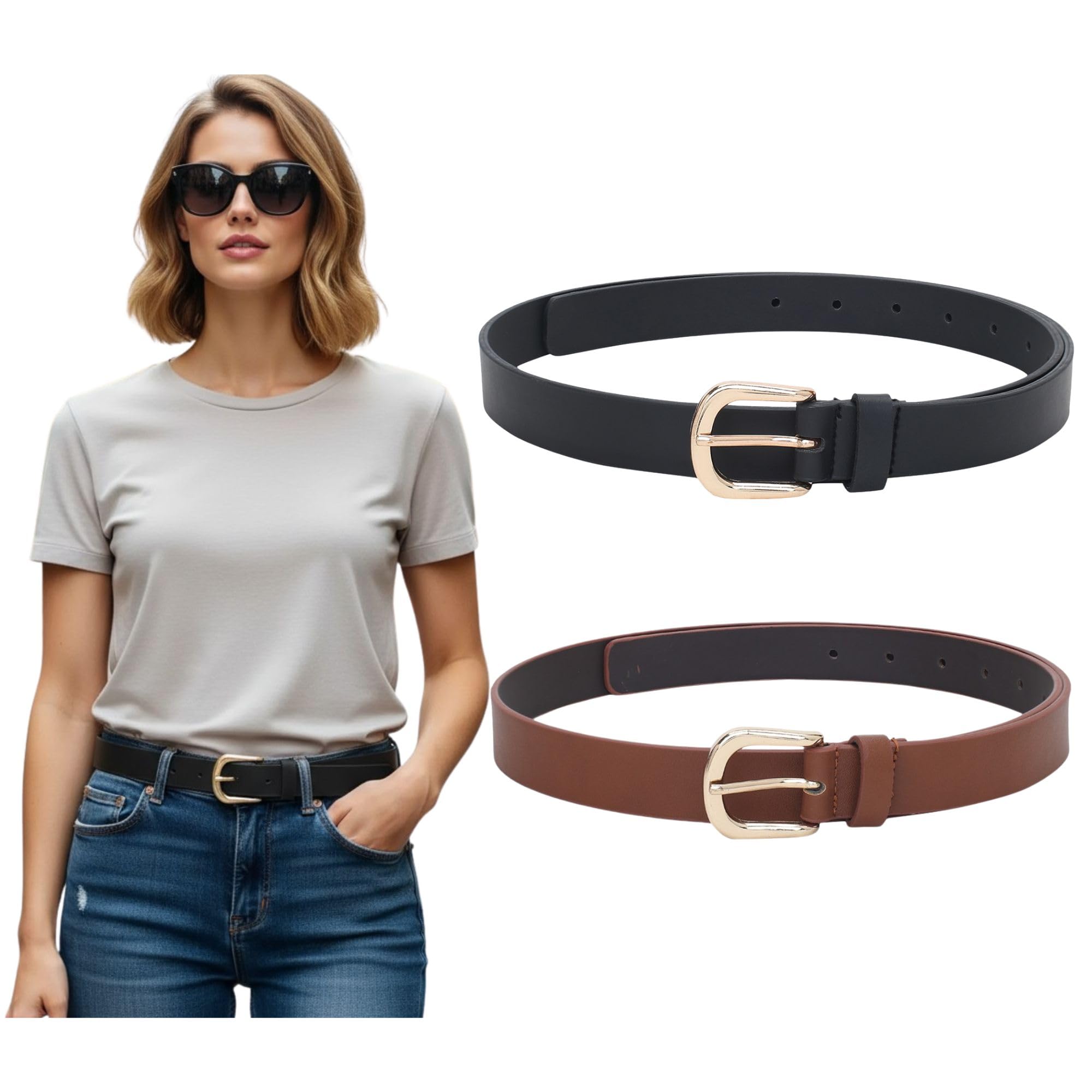 crusset Women's PU Belt for Jeans and Pants, Stylish Adjustable Waist Belt for Women, Fashionable Casual Accessory – Brown & Black 25mm Width, Perfect for Casual & Formal Wear CB5715-picture-11
