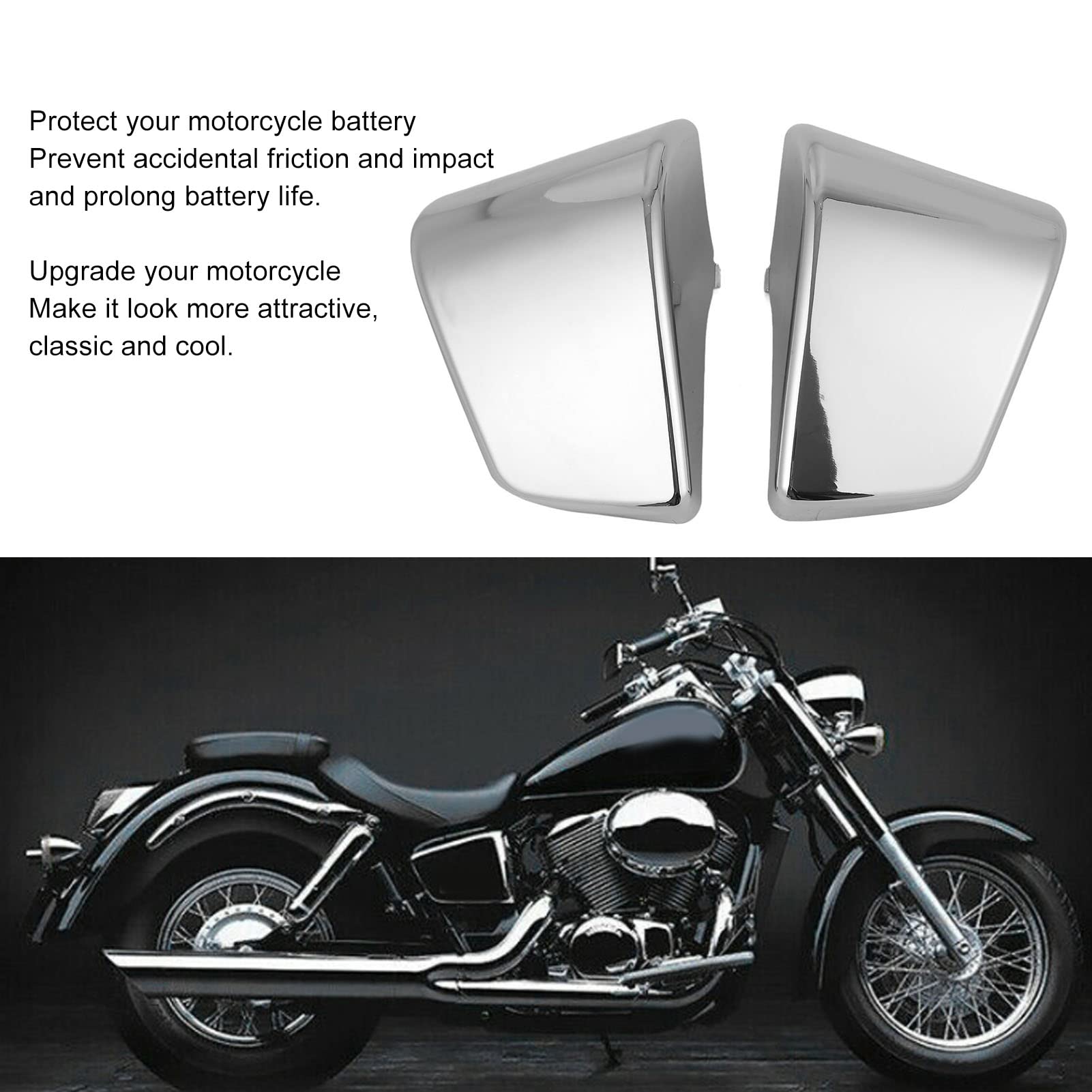 Coperture Carenatura Pannello Laterale Batteria Moto Sinistra Destra, Clip Coperchio Laterale Batteria, Copertura Laterale Batteria Moto per Shadow Ace VT400 VT750 1997‑2003(Argento)