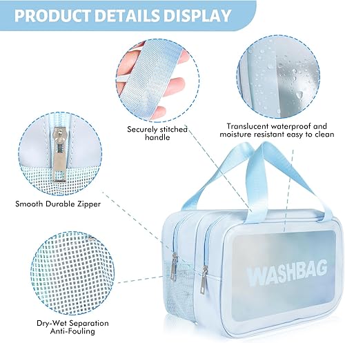 Miniatura 4 de Bolsa de ducha translúcida mate, bolsa de aseo de viaje con asa práctica, bolsas de cosméticos de viaje de gran capacidad para mujeres ravel y baño,