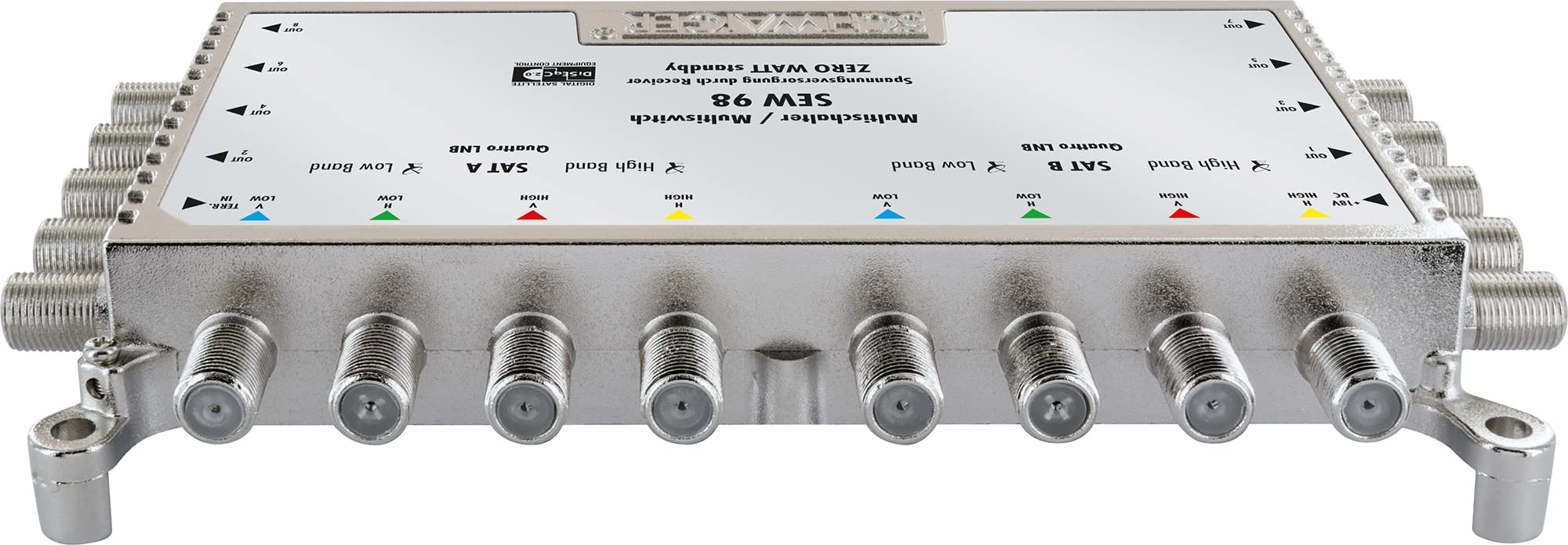 SCHWAIGER 5217 Multiswitch Sat Splitter 8 vías Sat Splitter Digital Multiswitch Splitter de 8 vías con Fuente de alimentación Externa 2 Posiciones de satélite en 8 Salidas