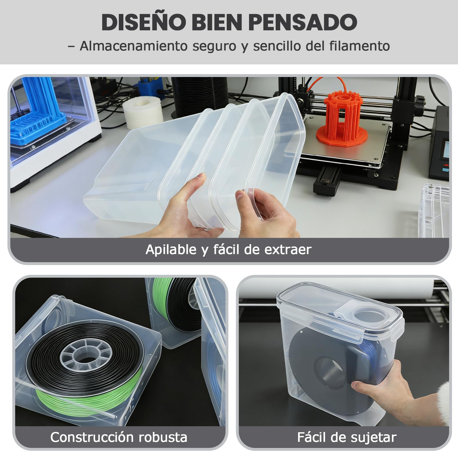 Caja de almacenamiento de filamentos, 6 unidades, caja de filamentos para impresión 3D, sellado y protección, resistente al agua y al polvo, con desecante y etiquetas, 4,0 L