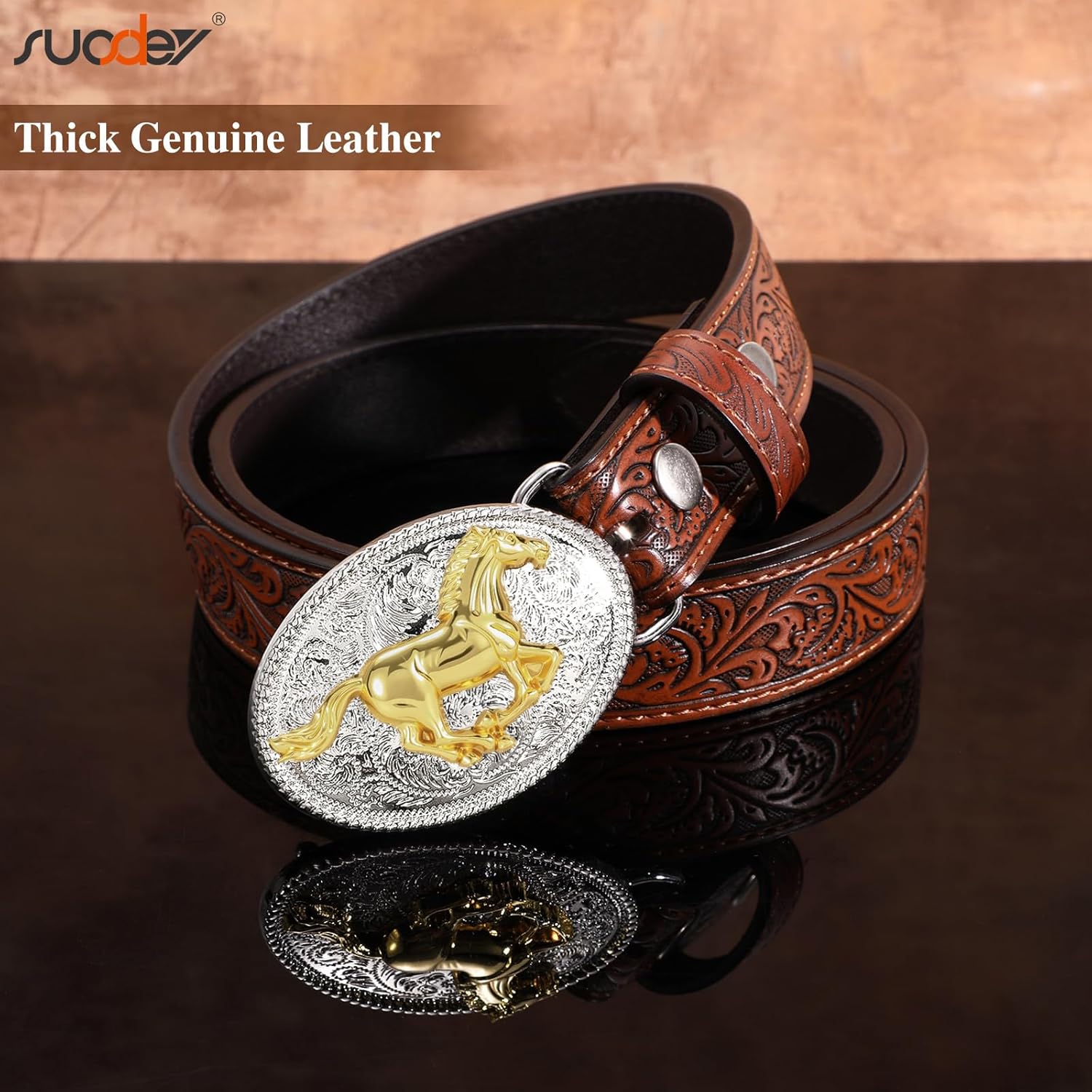 SUOSDEY Kids Western Belt for Boys Girls,Toddler Youth Cowboy Cowgirl Genuine Leather Belt with Longhorn Bull Buckle - Image 5