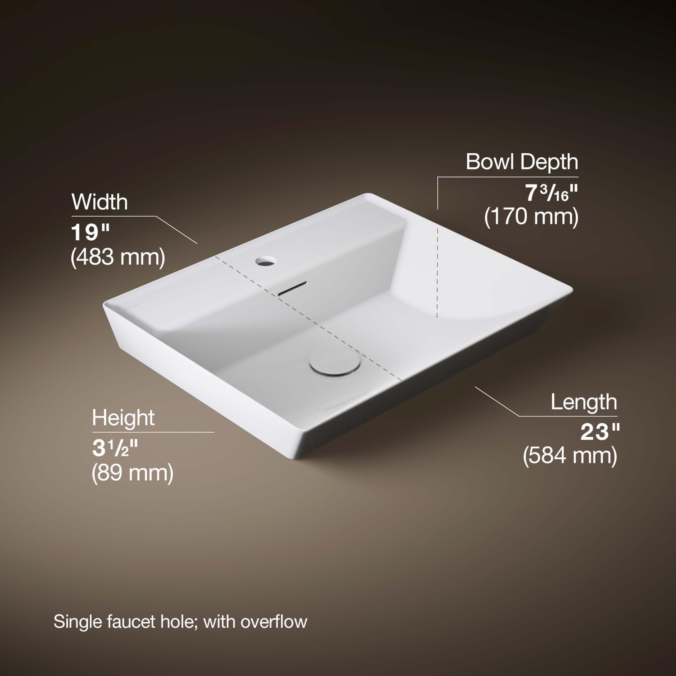 KOHLER Brazn - Lavabo rectangular para baño