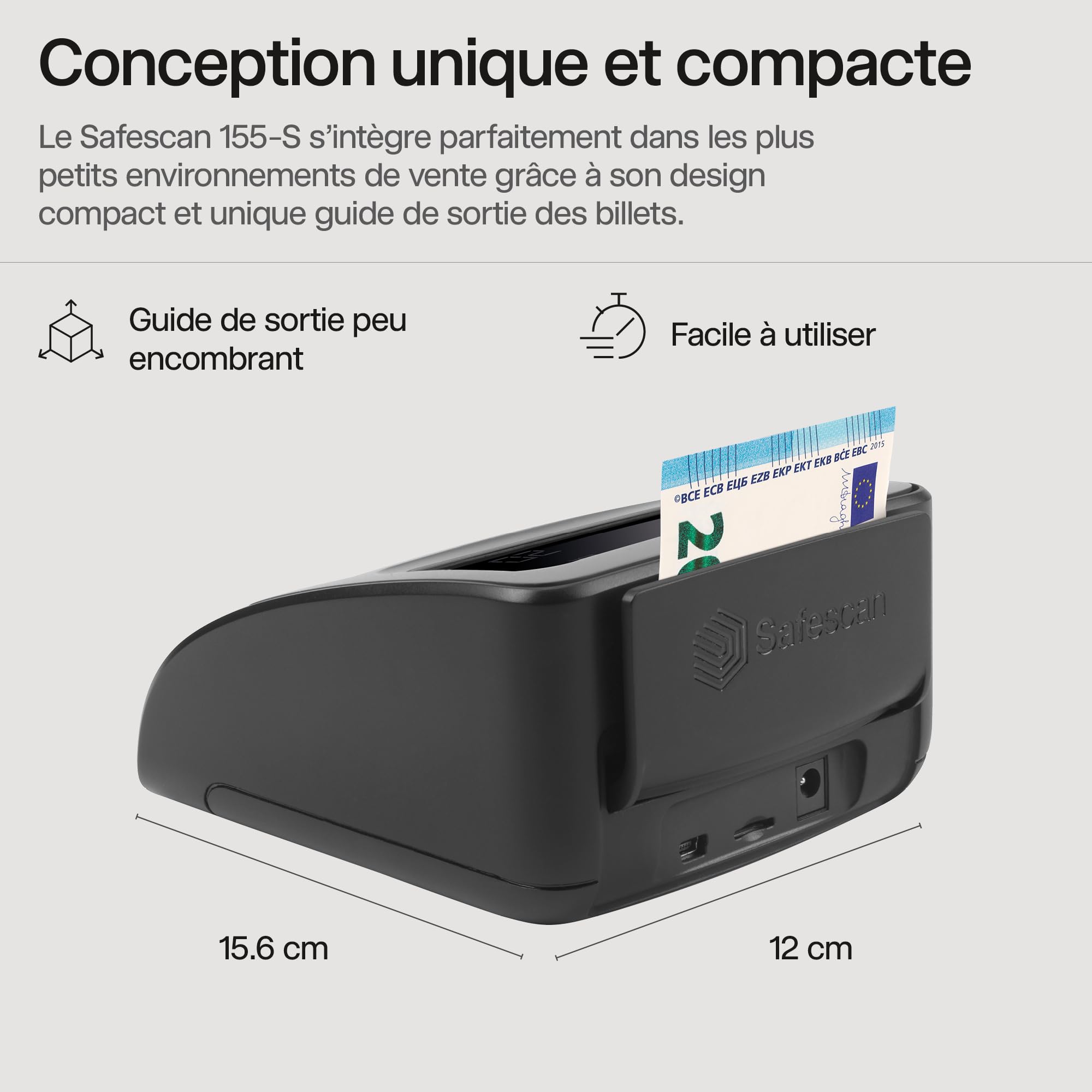 Safescan 155-S & RS-100 détecteur de Faux Billets Automatique pour vérifier Rapidement Les Billets - Détection sur 7 Points - Machine de vérification d'argent 100% précise avec empileur Inclus