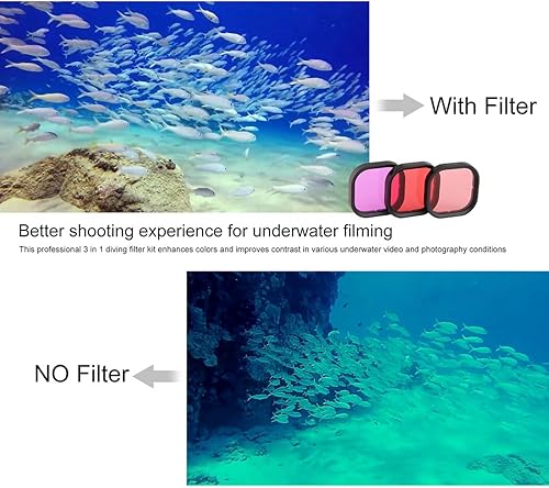 Miniatura 5 de Filtros de buceo de cámara subacuática para GoPro Hero 8,9 y 10 Cubierta protectora negra de lente en rojo, rojo claro y magenta, accesorio
