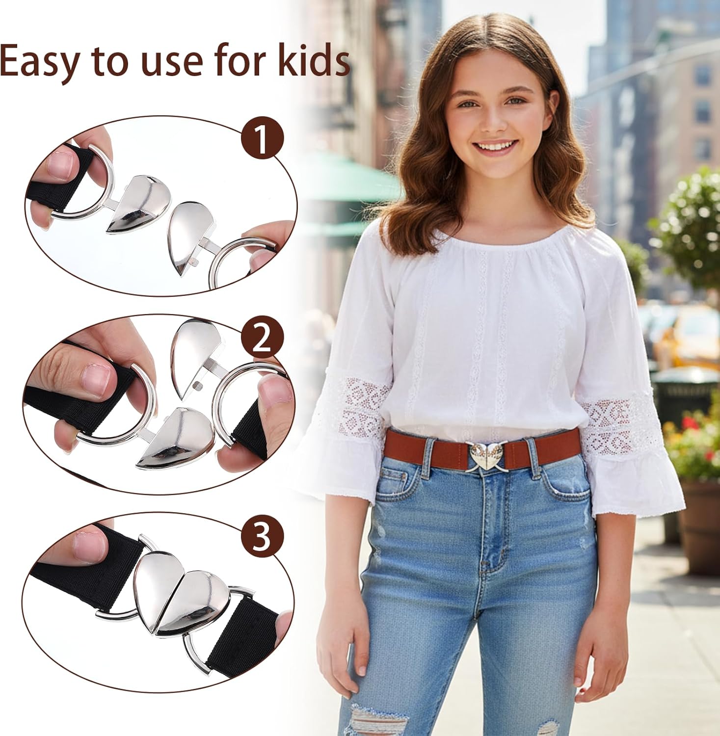 2 Pcs Elastic Waist Belt Toddler Heart Shaped Buckle Stretch Belts Fashion Adjustable Waistband for Girls Kids Boys Pants Jeans Dress - Image 6