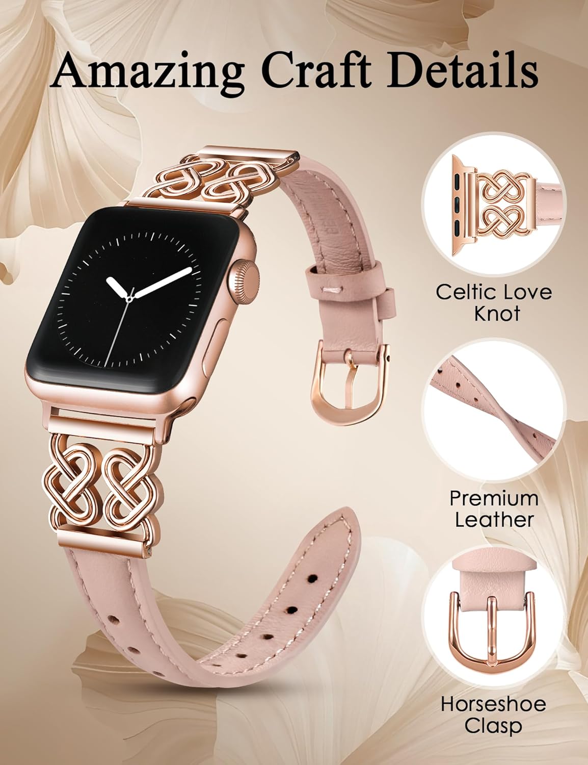 TOYOUTHS Leather Band Compatible with Apple Watch Bands Women 38/40/41/42/44/45/46/49mm Dressy Slim Leather Strap with Designer Heart Knot Buckle for iWatch Series 11 10 9 8 7 6 5 4 SE/Ultra 3 2 1 - Image 2