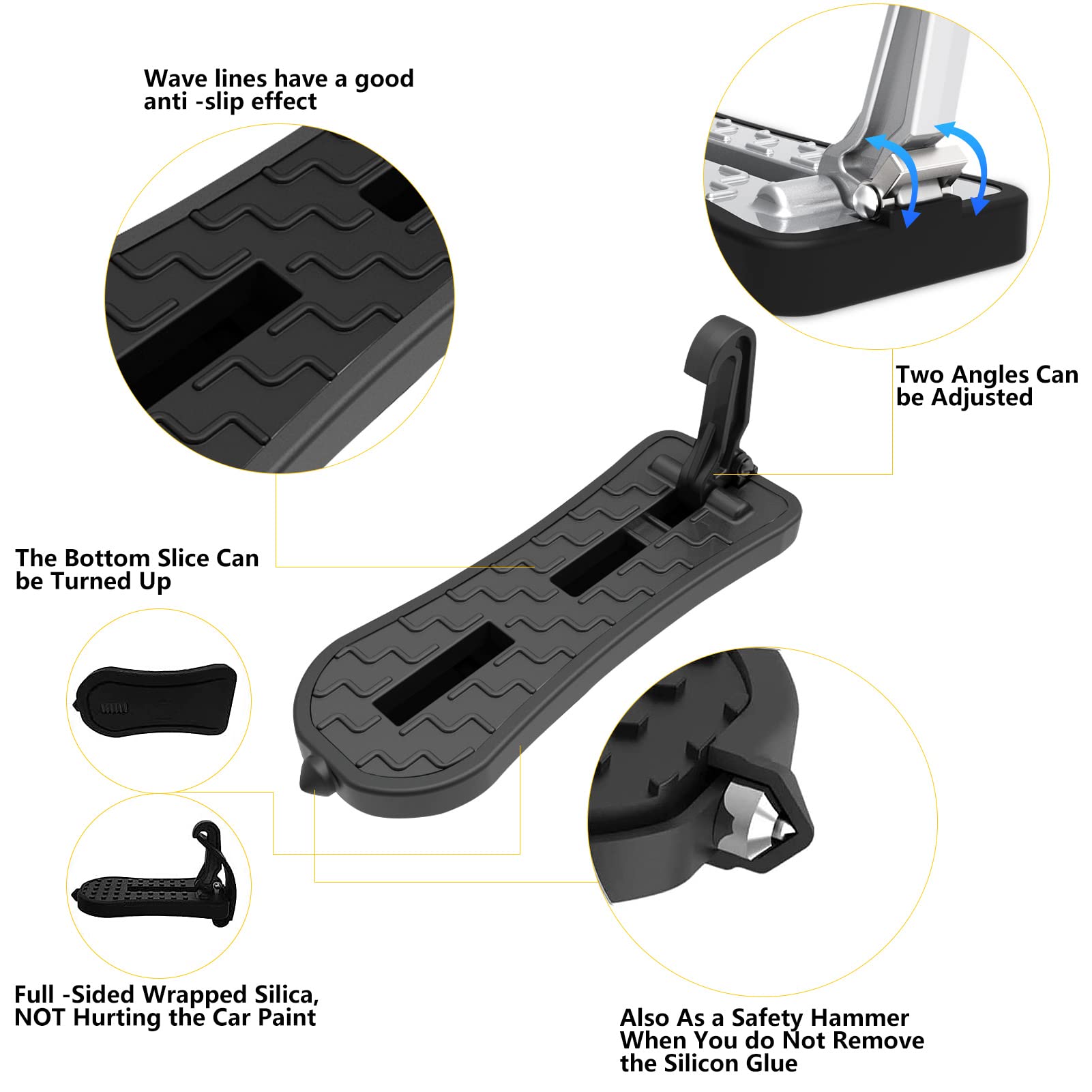 Pedal dobrável para Porta de Carro, Alargado Degraus e Escadas para Caravanas Forma de U Pedal Multifuncional Pedal de la Puerta con Martelo de Segurança para SUV, RV (21.5cm, Negro)