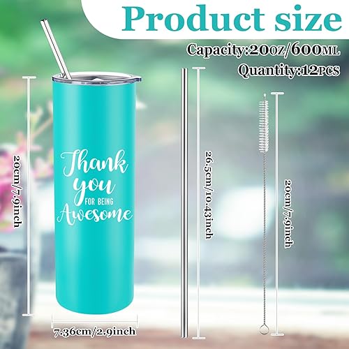 Miniatura 2 de Juego de 12 vasos de 20 onzas de agradecimiento para mujeres, con texto en inglés "Thank You for Being Awesome Travel", vasos delgados de acero