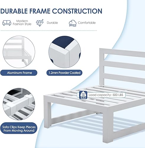 Miniatura 219 de NICESOUL 7 Piece White Powder-Coated Aluminum Patio Furniture with Fire Pit Table, 29 Inch Extra Wide Outdoor Sectional Sofa for 6, High-End Heavy