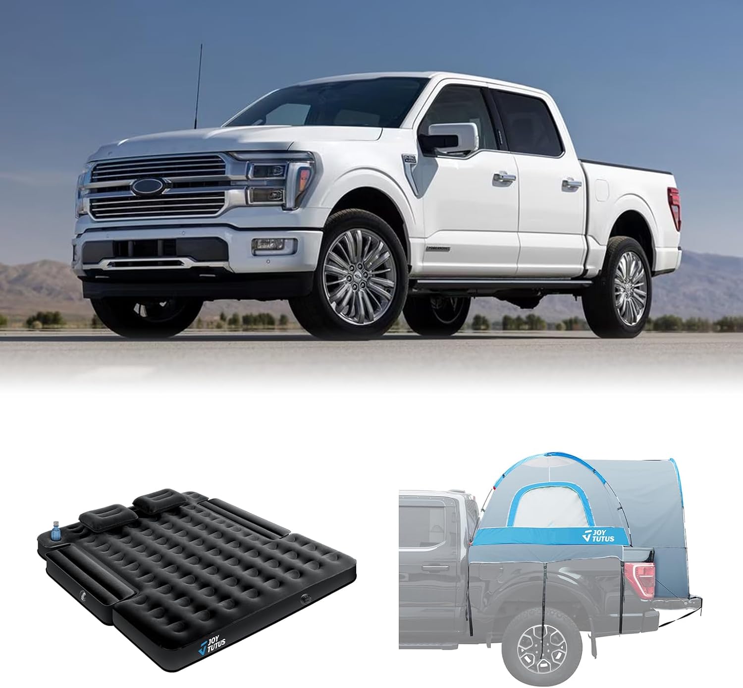 JOYTUTUS Truck Tent with Rainfly 5.5Ft-6Ft+JOYTUTUS Truck Bed Mattress for 5.5-5.8Ft