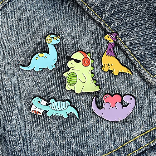 ROFARSO Pajamas Dinosaur Enamel Lapel Pin Set Cartoon Animal Pin, Accessory for Backpacks Clothing Bags Hats Shirts(5piccs pin set)2