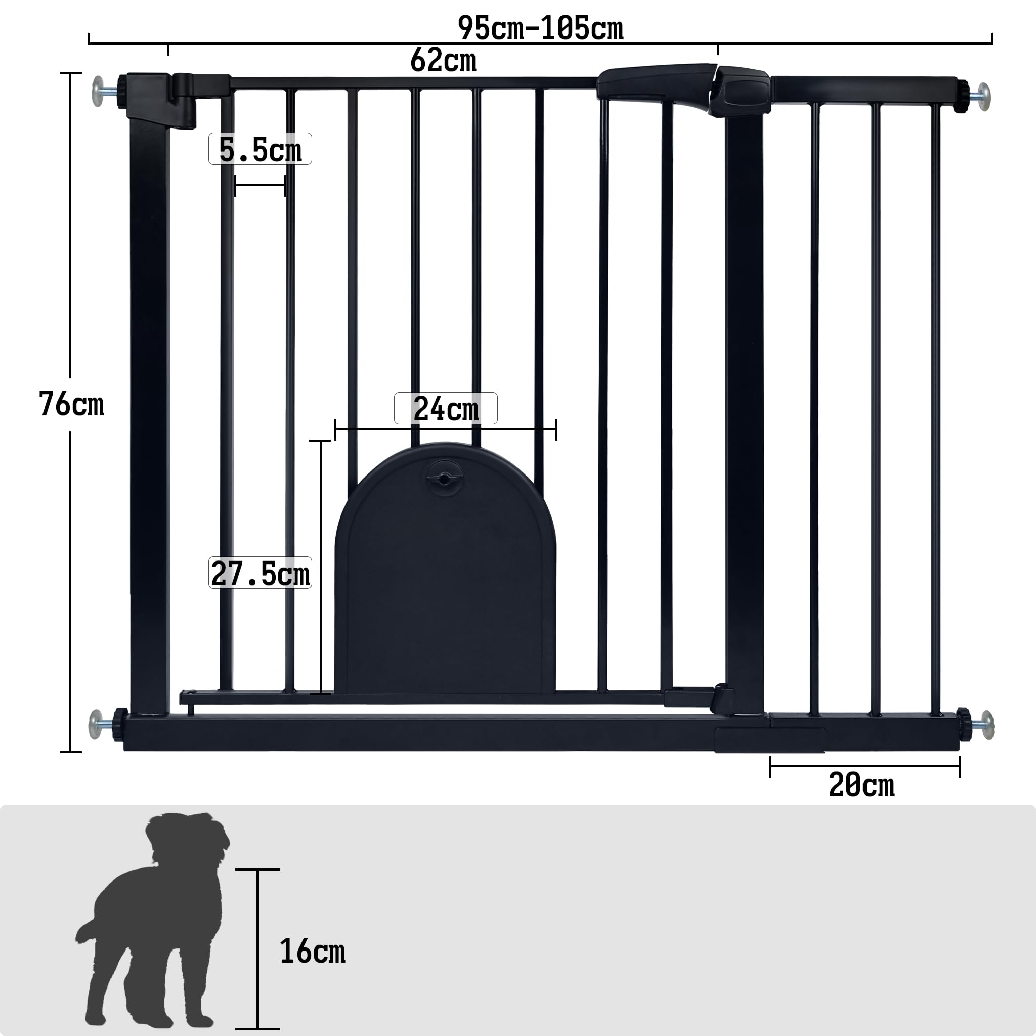 HENGMEI Grille de protection pour escalier, grille de porte, grille d’escalier sans perçage, grille de porte, grille de protection pour bébé 95-105 cm, fermeture automatique, en métal pour la sécurité