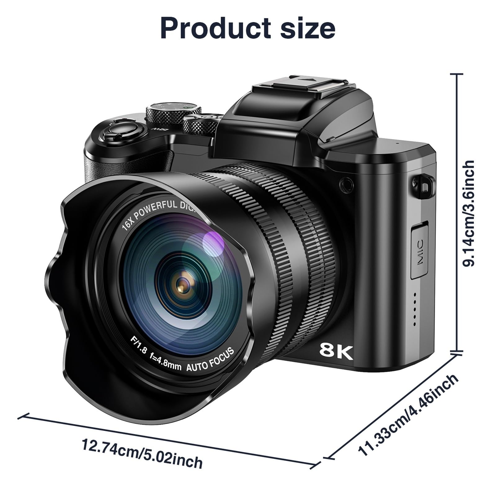 Fotocamere digitali 8K con messa a fuoco automatica, fotocamera professionale WiFi da 88 MP fotografica zoom digitale 16X a doppio obiettivo touch screen Leggero