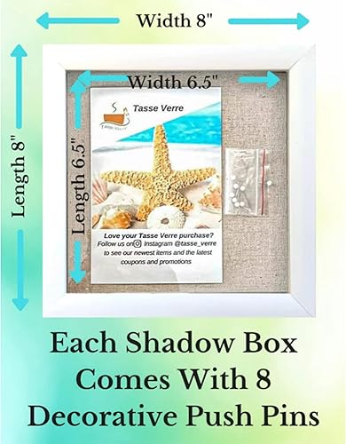 Miniatura 10 de Tasse Verre Caja de sombra blanca de 12 x 12 pulgadas (paquete de 2) marco con fondo de lino y 16 pasadores - Marco de fotos listo para colgar