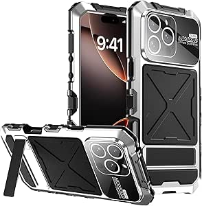 Simicoo Compatible With IPhone 14 Pro Max Metal Bumper Military Rugged Silicone Case