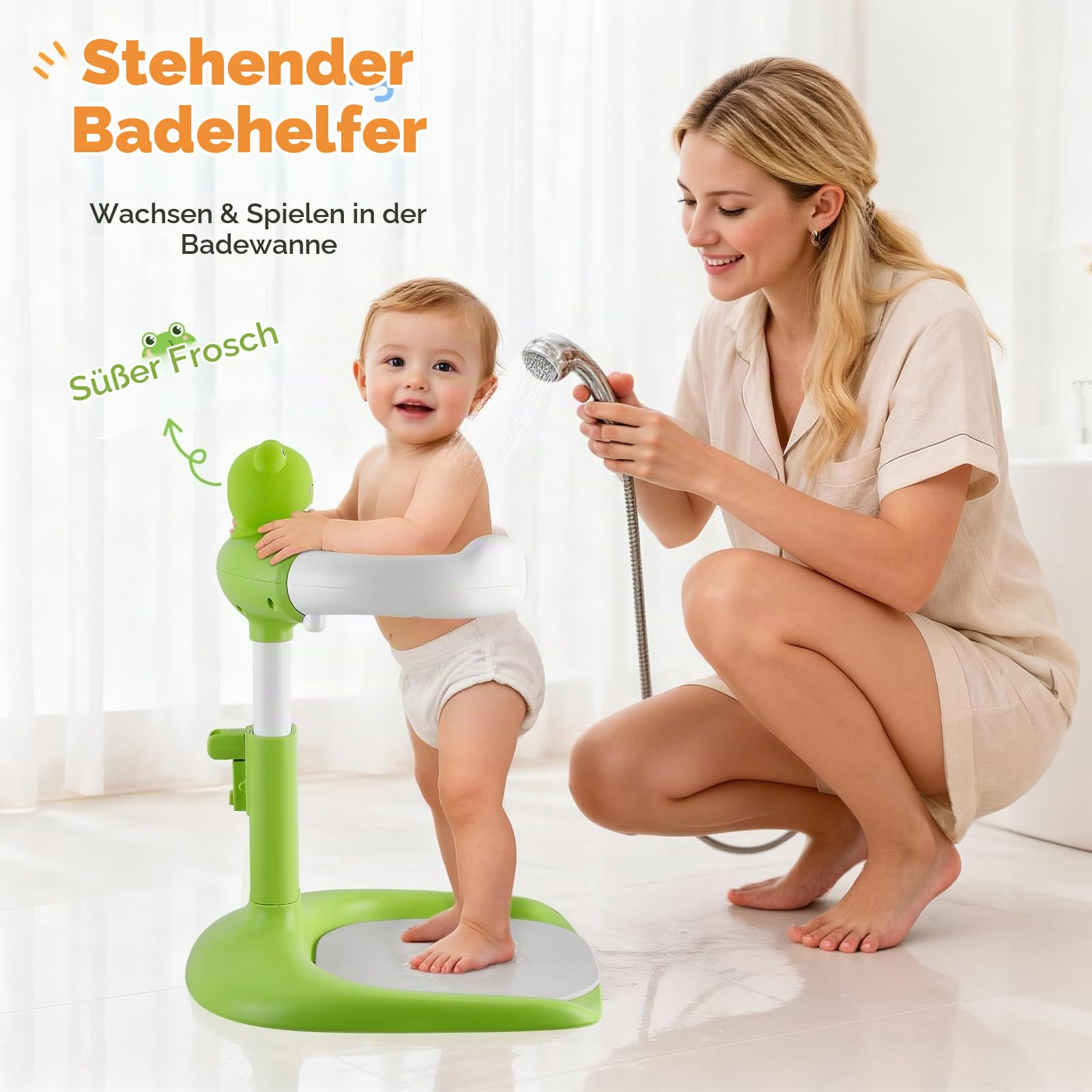 Baby Dusche Ständer,Baby Badewanne Stand mit rutschfester Basis, Duschhilfe Zum Stehen Für Babys,Duschhilfe Faltbar Badewanne Ständer von 6–36 Monaten