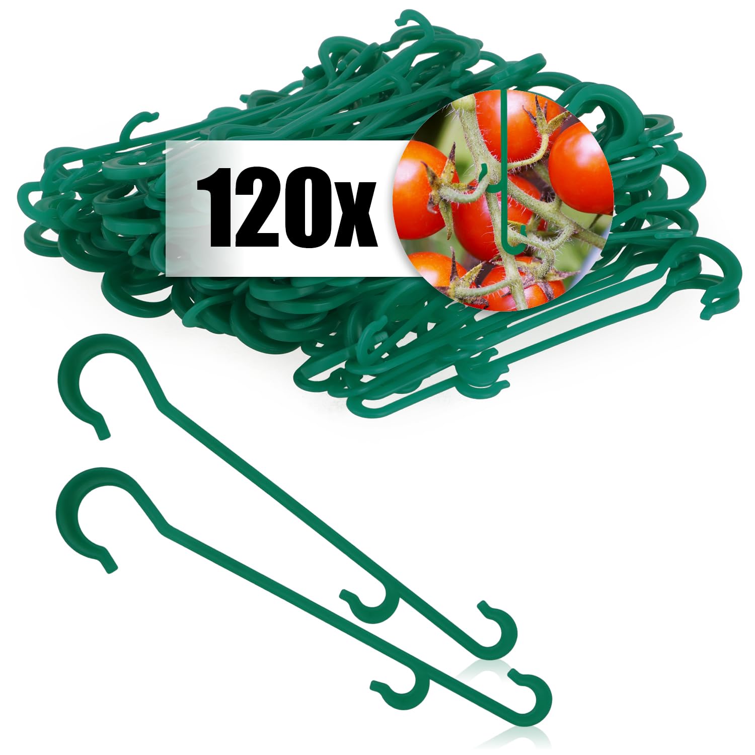com-four® 120x Rispenhaken, Tomatenhaken, Pflanzenklemmen J-Haken - Rankhilfen für Kletterpflanzen - Pflanzenhaken für Rankgewächse - Stützklammern für Tomaten, Pflanzenclips, Tomatenclips