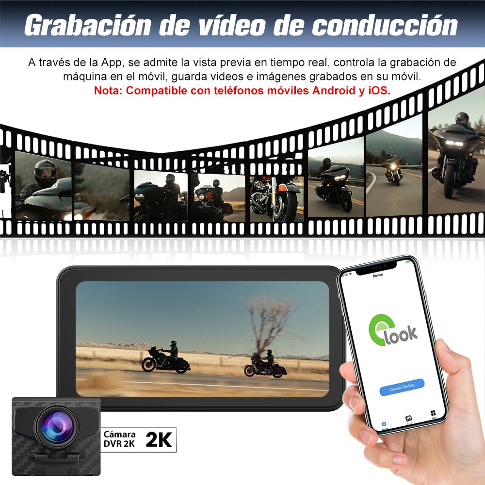 AWESAFE Pantalla Táctil de 6.25 Pulgadas para Motocicleta con CarPlay/Android Auto Inalámbrico, Estéreo Portátil con Pantalla IPS Impermeable/Dashcam 2K Frontal/Soporte para Moto，Admite Bluetooth/TF