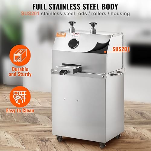 Miniatura 4 de VEVOR Exprimidor eléctrico de caña de azúcar, máquina exprimidora de caña de azúcar de 750 W con alto rendimiento de 661 lbsh, 3 rodillos de acero