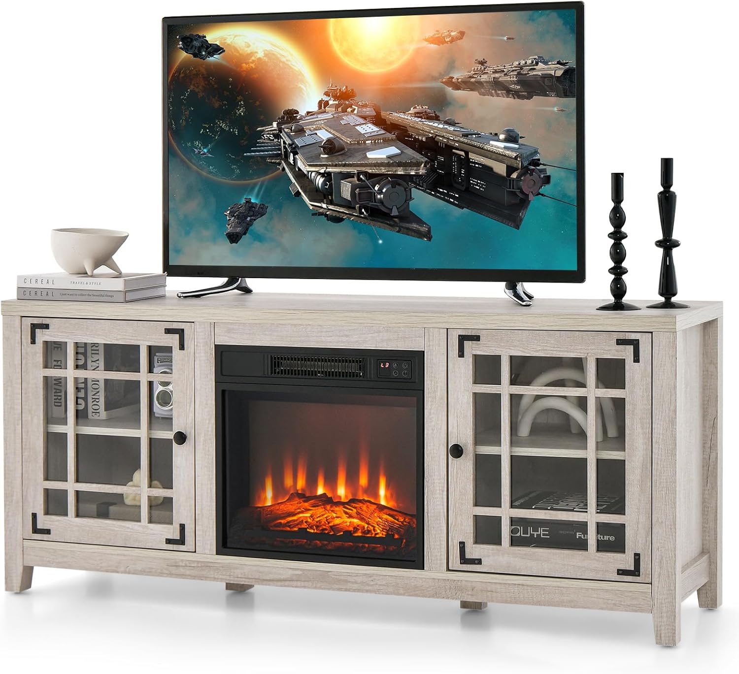 TANGZON 18” Electric Fireplace Insert TV Stand, Console Table