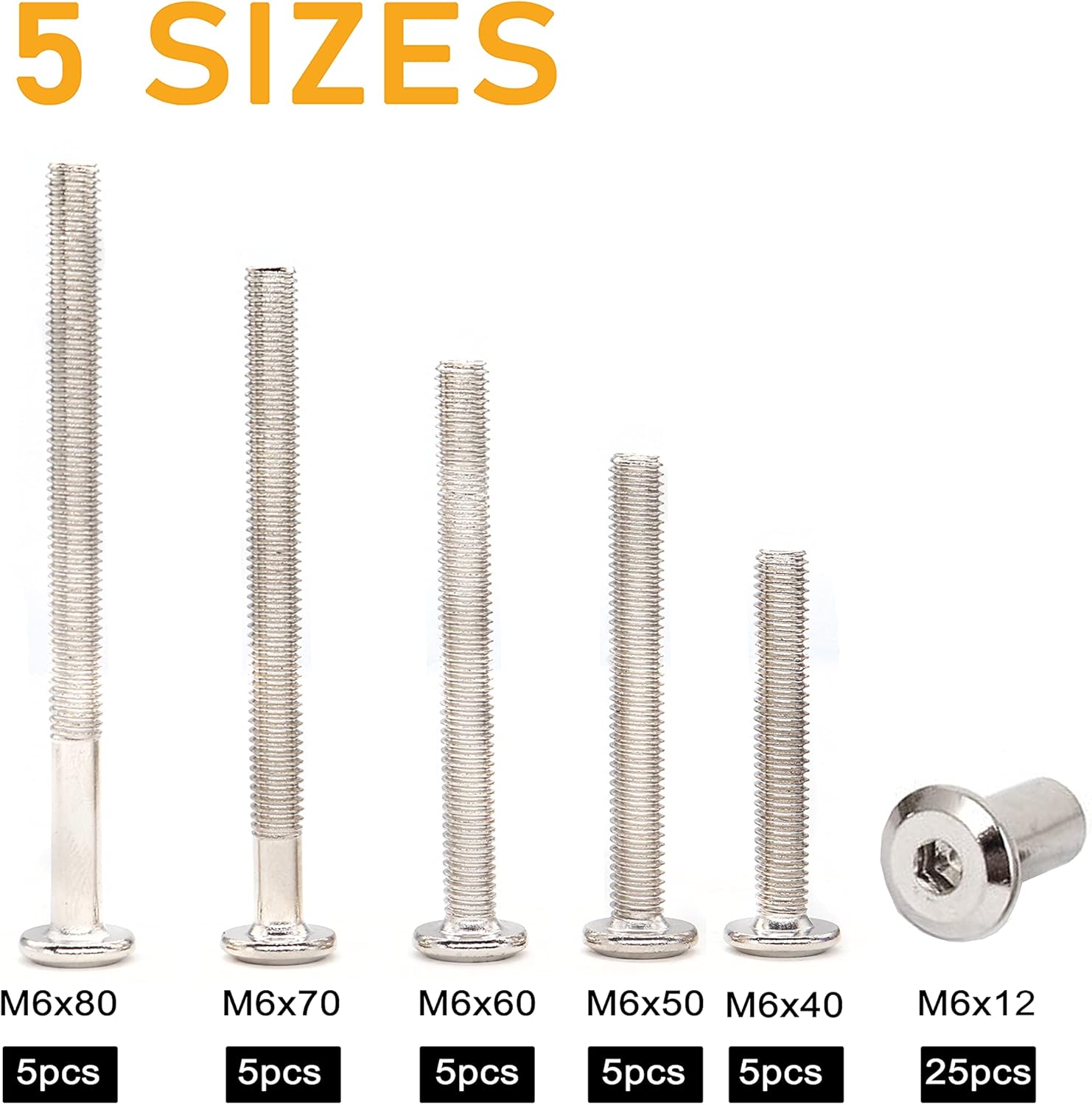 binifiMux 50pcs Hex Drive Socket Cap Bolts Dowel Nuts Assortment Kit, Furniture Joint Connector Bolts, Rivet Bolts Dowel Nuts - Image 4